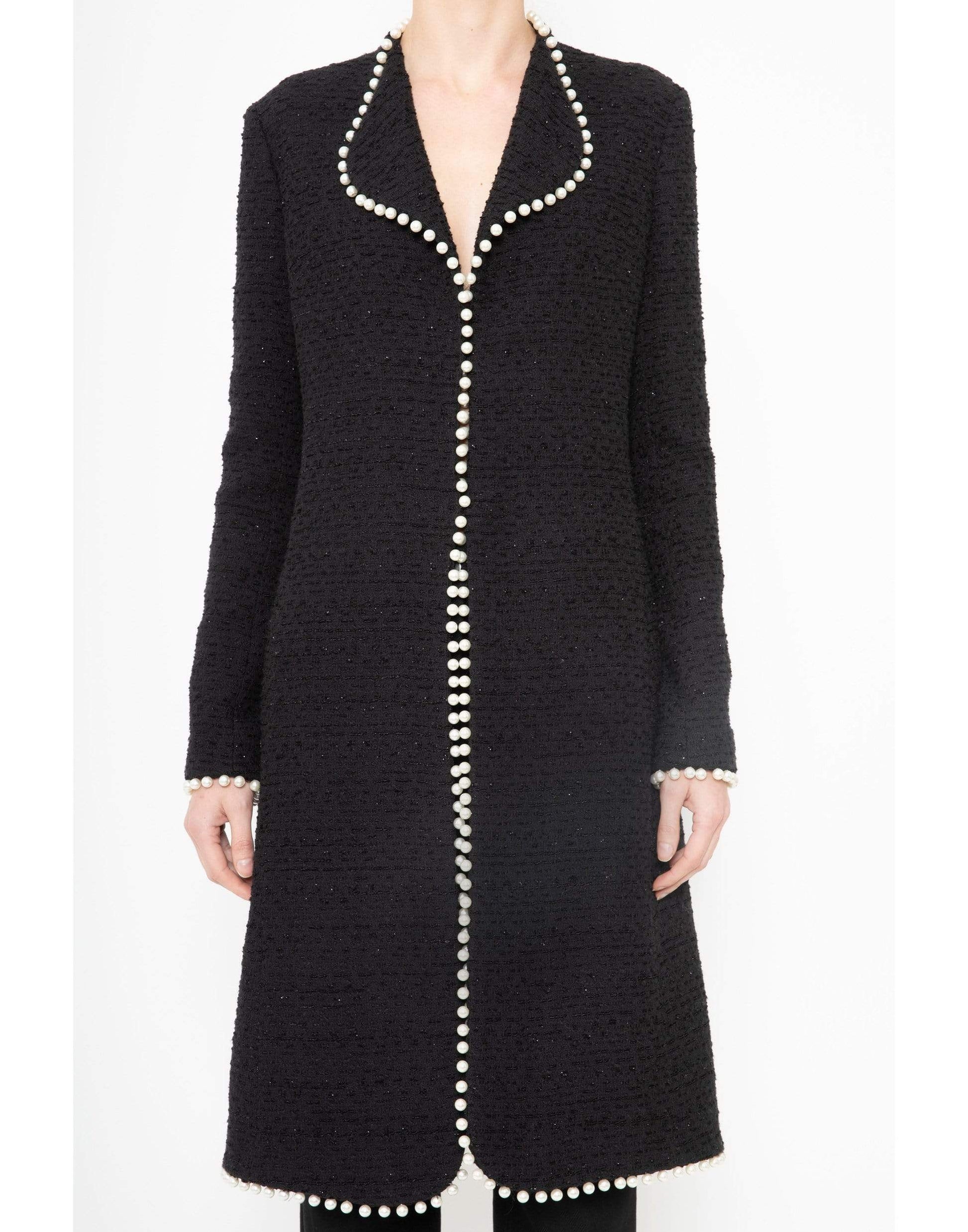 GIAMBATTISTA VALLI-Black Long Sleeve Tweed Coat-