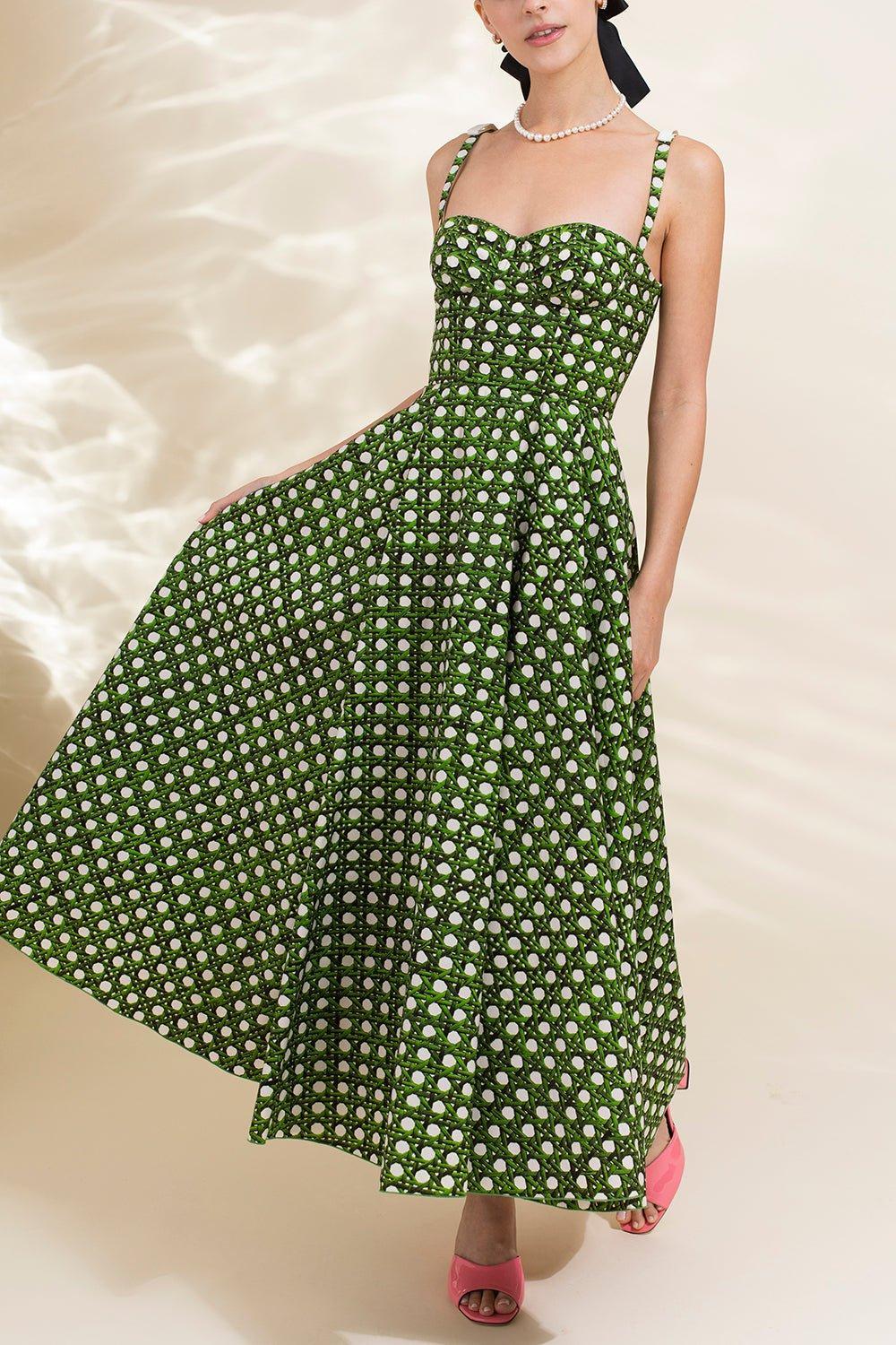 GIAMBATTISTA VALLI-Poplin Treillage Dress-GRN/IVOR