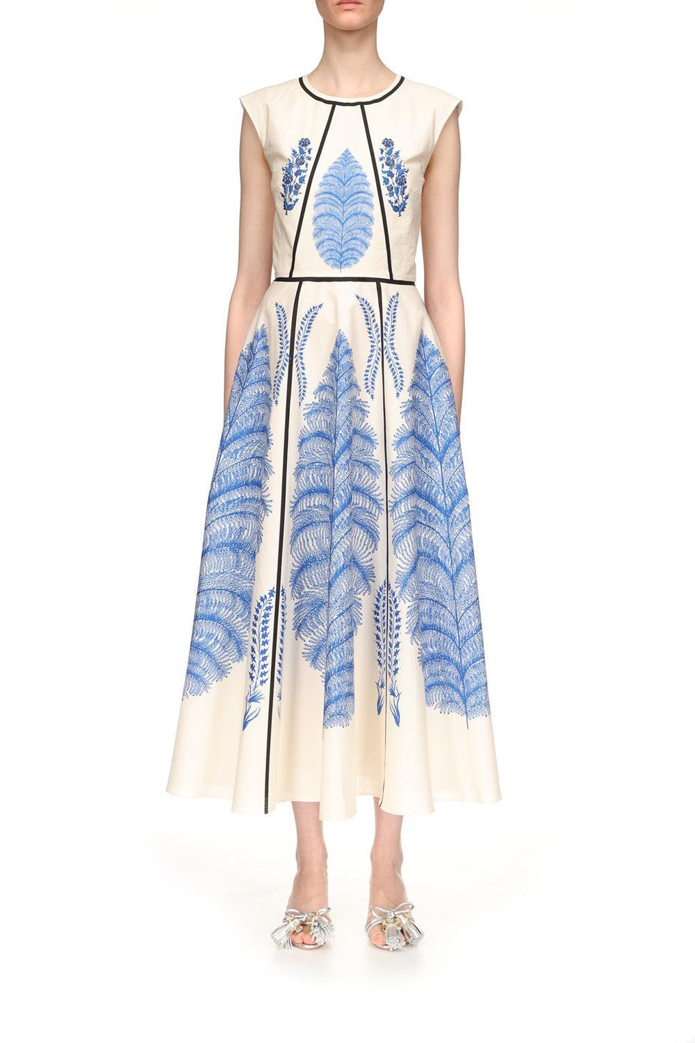 Sleeveless Printed Poplin Dress-IVORBLUE-42-CLOTHINGDRESSCASUAL-GIAMBATTISTA VALLI