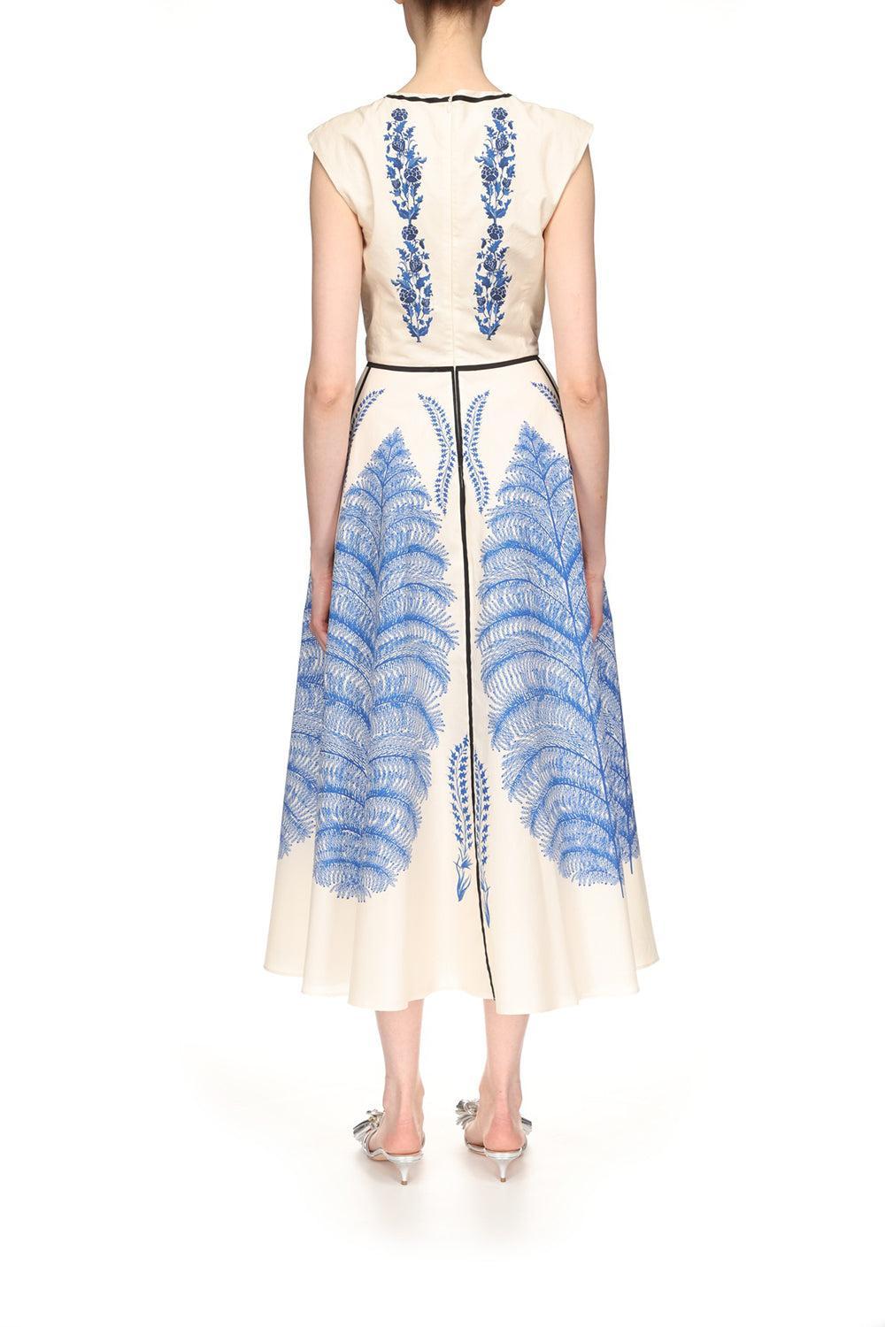 Sleeveless Printed Poplin Dress-IVORBLUE-42-CLOTHINGDRESSCASUAL-GIAMBATTISTA VALLI