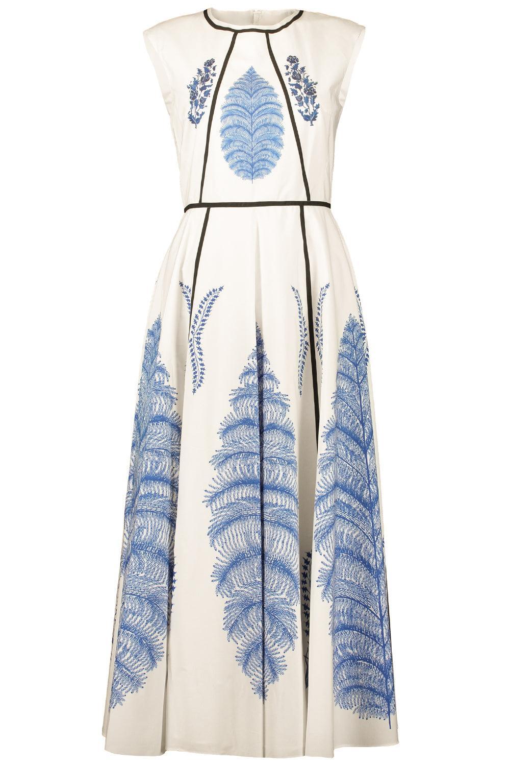 Sleeveless Printed Poplin Dress-IVORBLUE-42-CLOTHINGDRESSCASUAL-GIAMBATTISTA VALLI