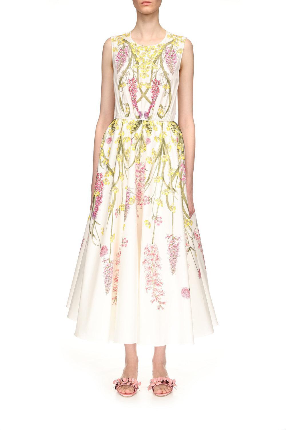 Sleeveless Printed Pleated Dress-IVORMULT-42-CLOTHINGDRESSCASUAL-GIAMBATTISTA VALLI