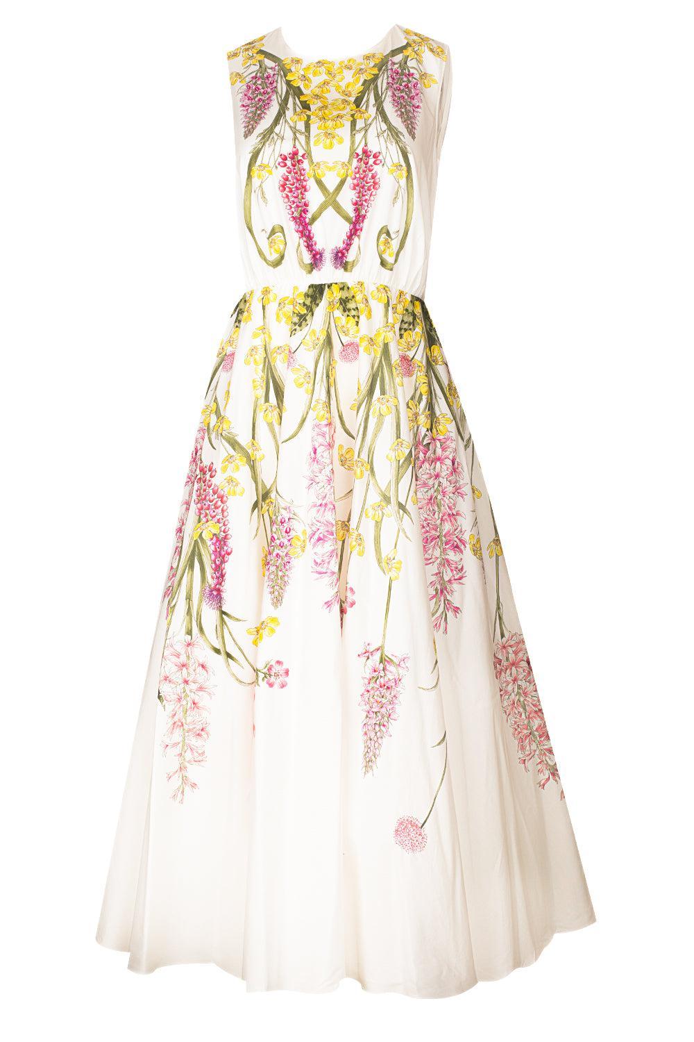 Sleeveless Printed Pleated Dress-IVORMULT-42-CLOTHINGDRESSCASUAL-GIAMBATTISTA VALLI
