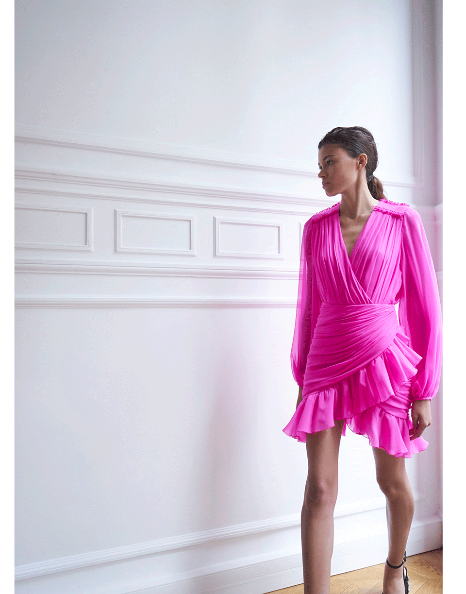 GIAMBATTISTA VALLI-Long Sleeve Ruffle Hem Dress-