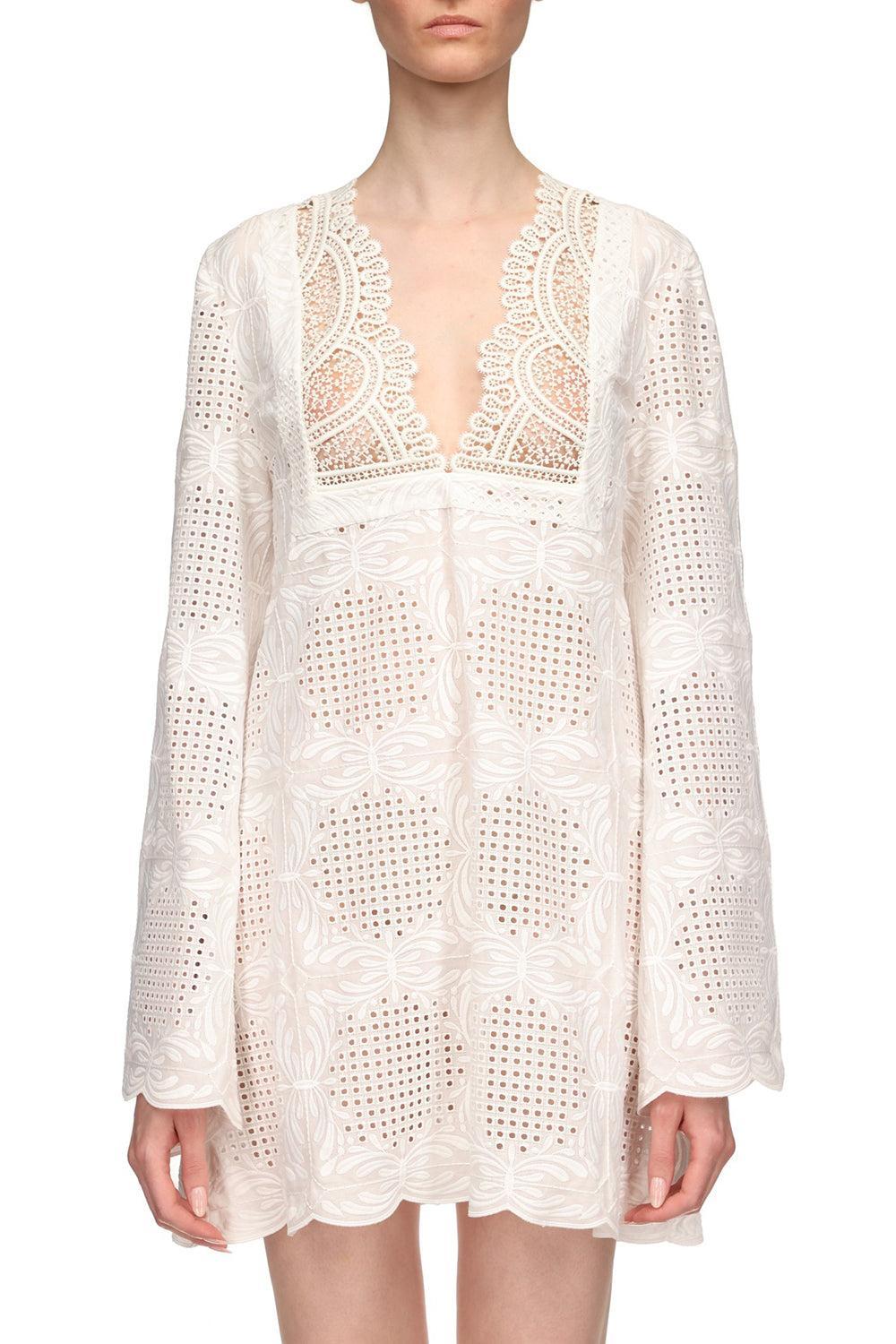 Long Sleeve Embroidered Dress-WHITE-40-CLOTHINGDRESSCASUAL-GIAMBATTISTA VALLI