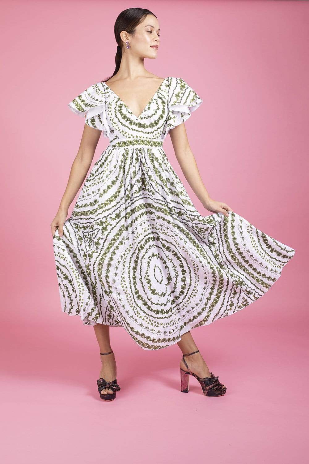 GIAMBATTISTA VALLI-V Neck Labyrinthe Midi Dress-