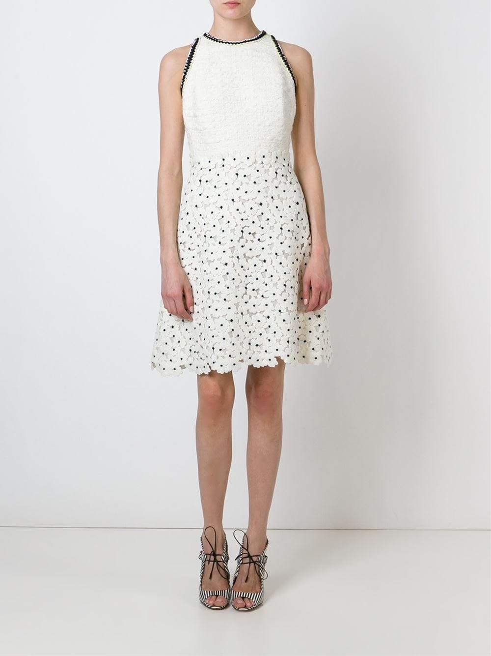 GIAMBATTISTA VALLI-Tweed And Floral Macrame Dress-WHITE