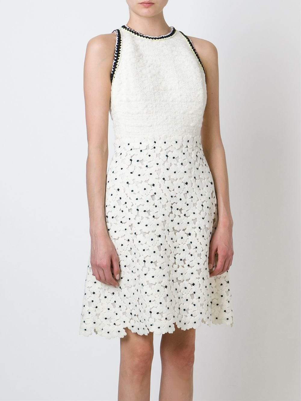 GIAMBATTISTA VALLI-Tweed And Floral Macrame Dress-WHITE