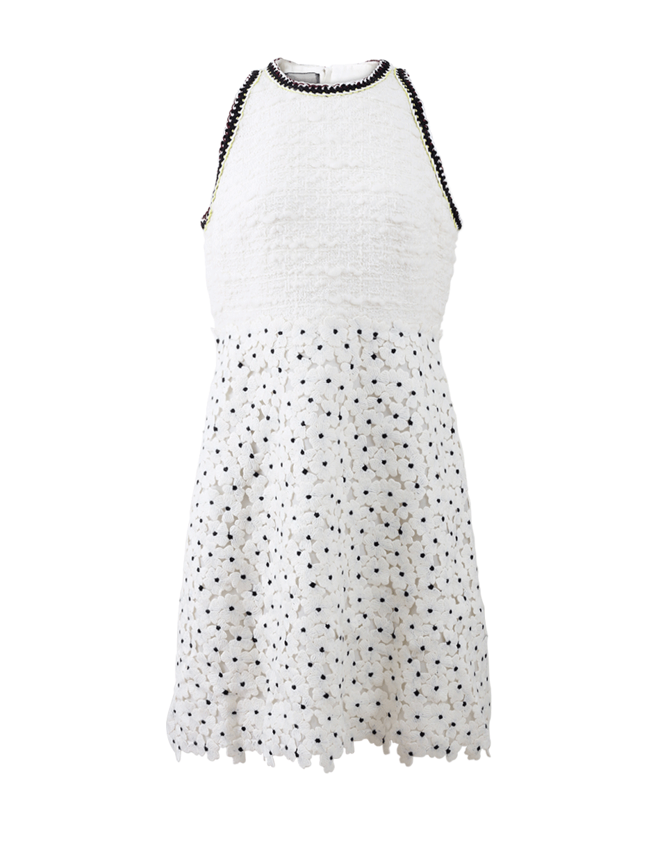 GIAMBATTISTA VALLI-Tweed And Floral Macrame Dress-WHITE