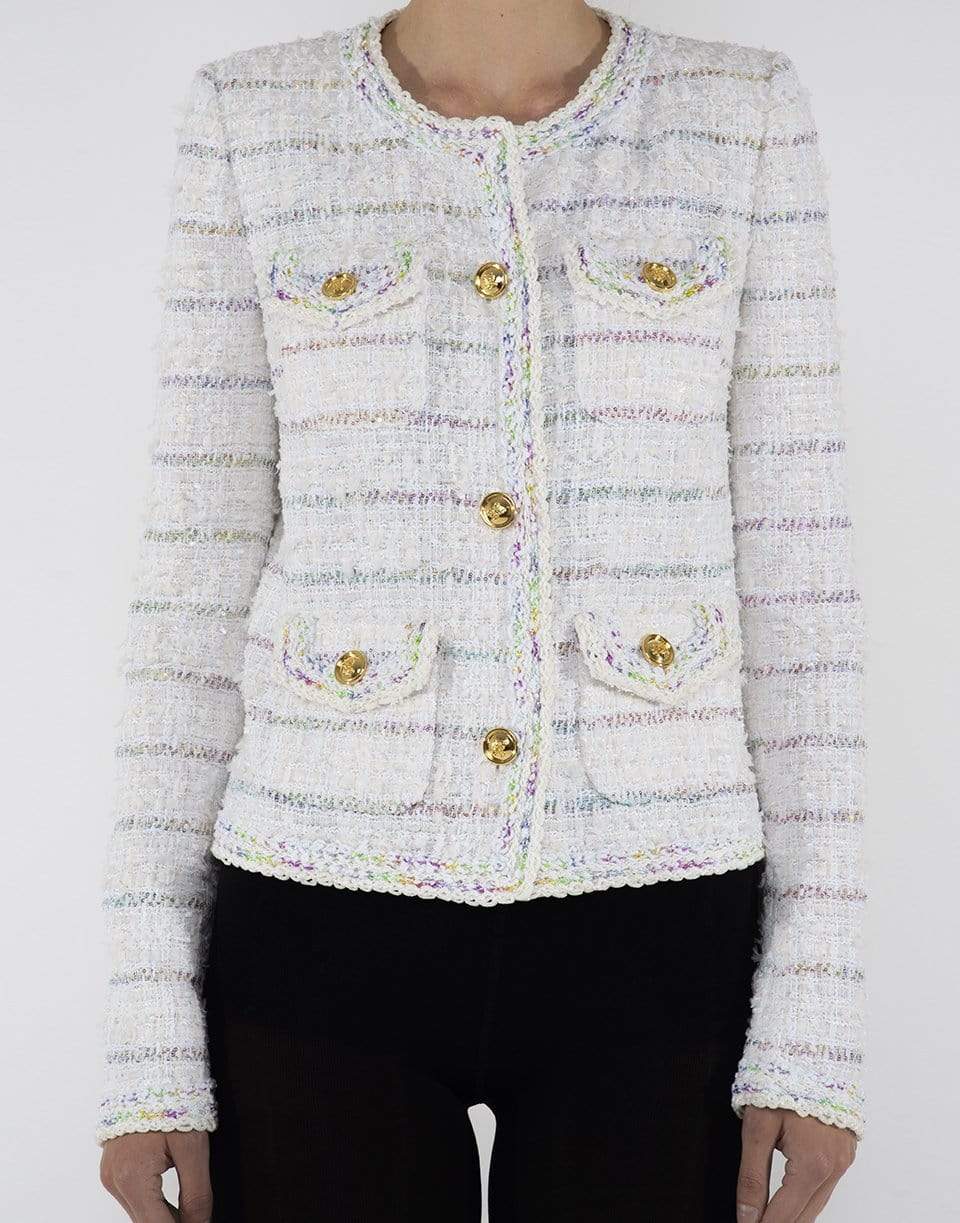GIAMBATTISTA VALLI-Long Sleeve Sequins Striped Tweed Jacket-