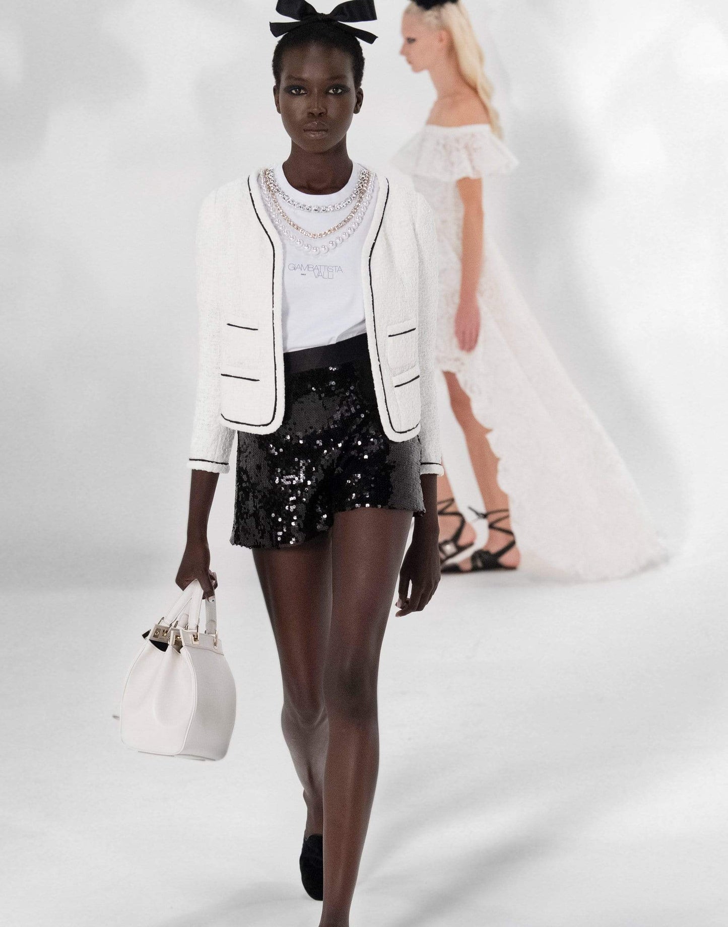 GIAMBATTISTA VALLI-Black Sequin Short Shorts-BLACK