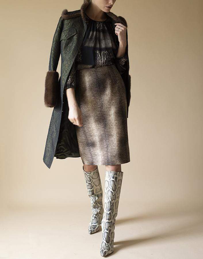 GIAMBATTISTA VALLI-Snakeskin Print Skirt-BROWN