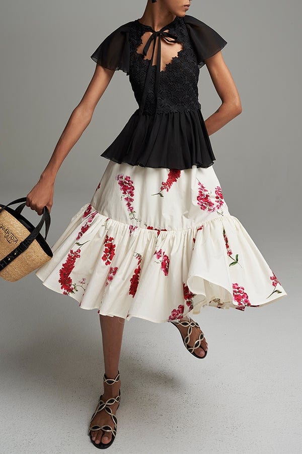 GIAMBATTISTA VALLI-Floral Popeline Skirt-