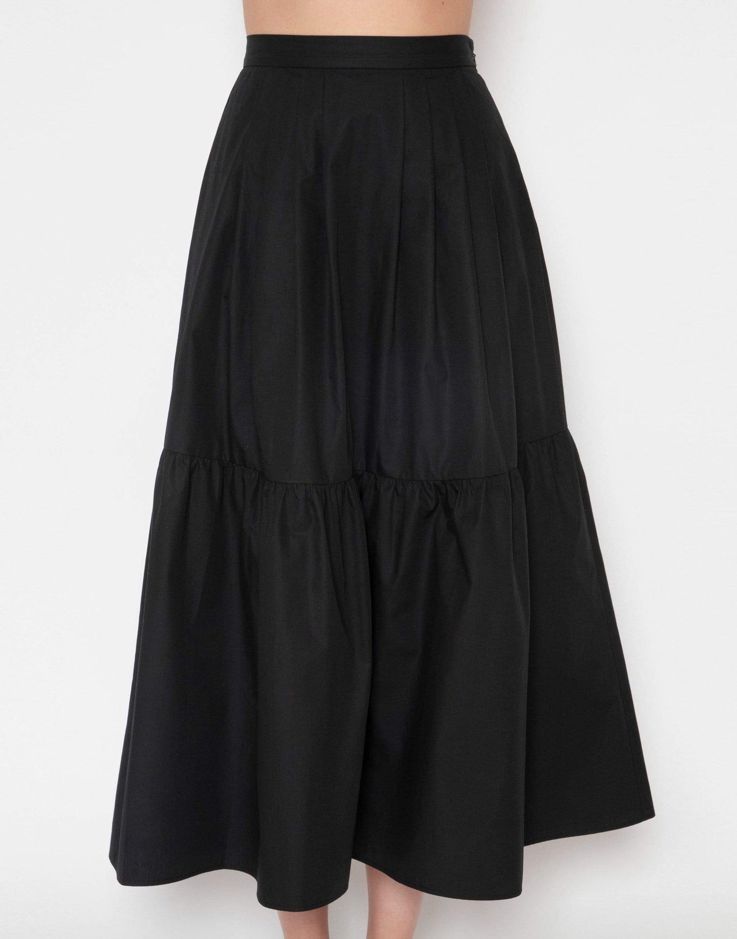 GIAMBATTISTA VALLI-Black Cotton Poplin Full Midi Skirt-