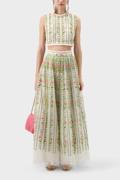 GIAMBATTISTA VALLI-Embroidered Midi Skirt-WHT/MULT
