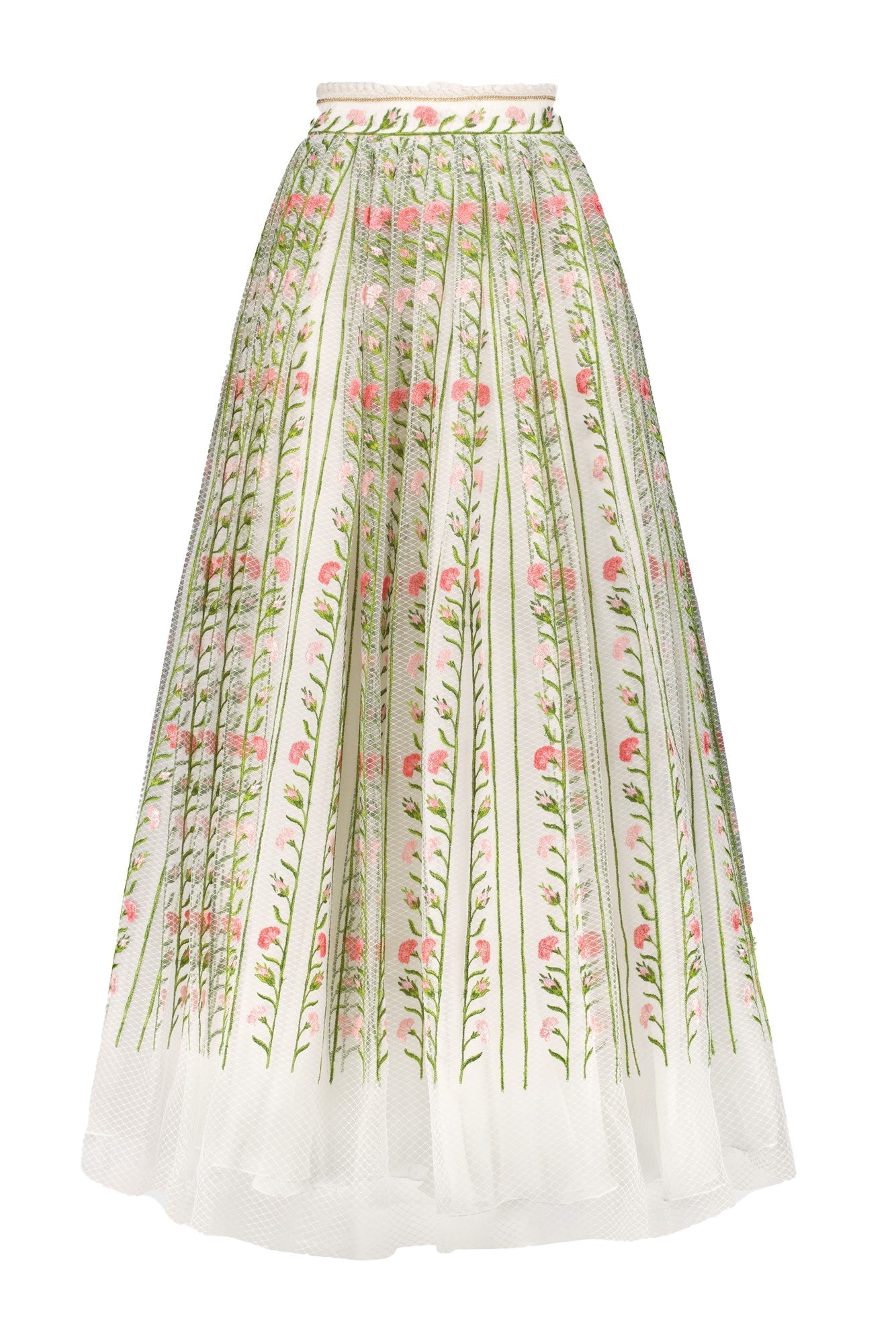 GIAMBATTISTA VALLI-Embroidered Midi Skirt-WHT/MULT