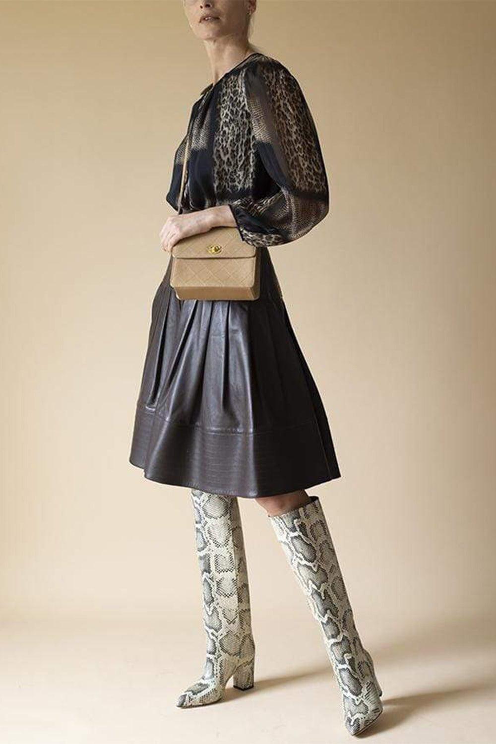 GIAMBATTISTA VALLI-Snake and Leopard Patchwork Blouse-BROWN