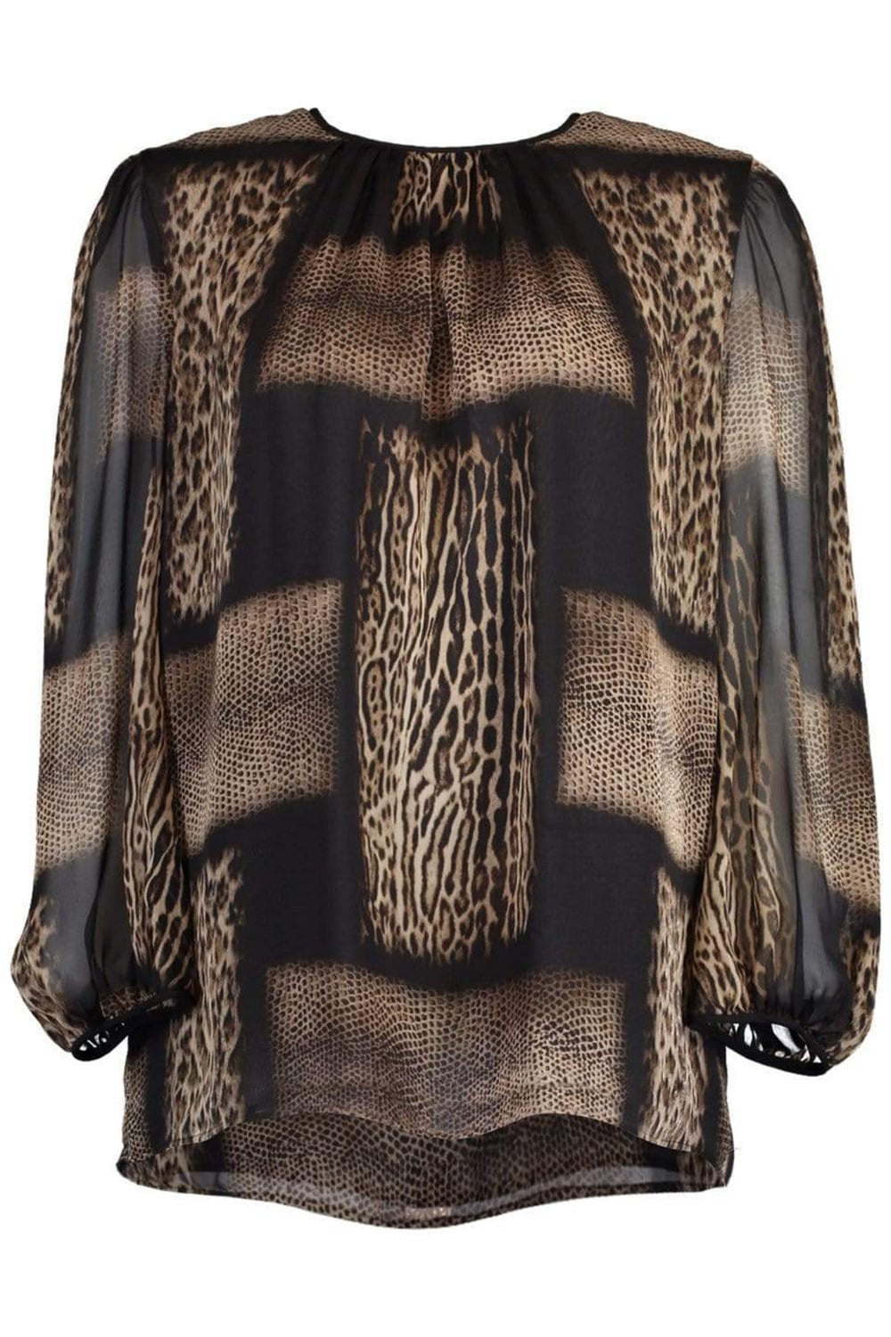 GIAMBATTISTA VALLI-Snake and Leopard Patchwork Blouse-BROWN