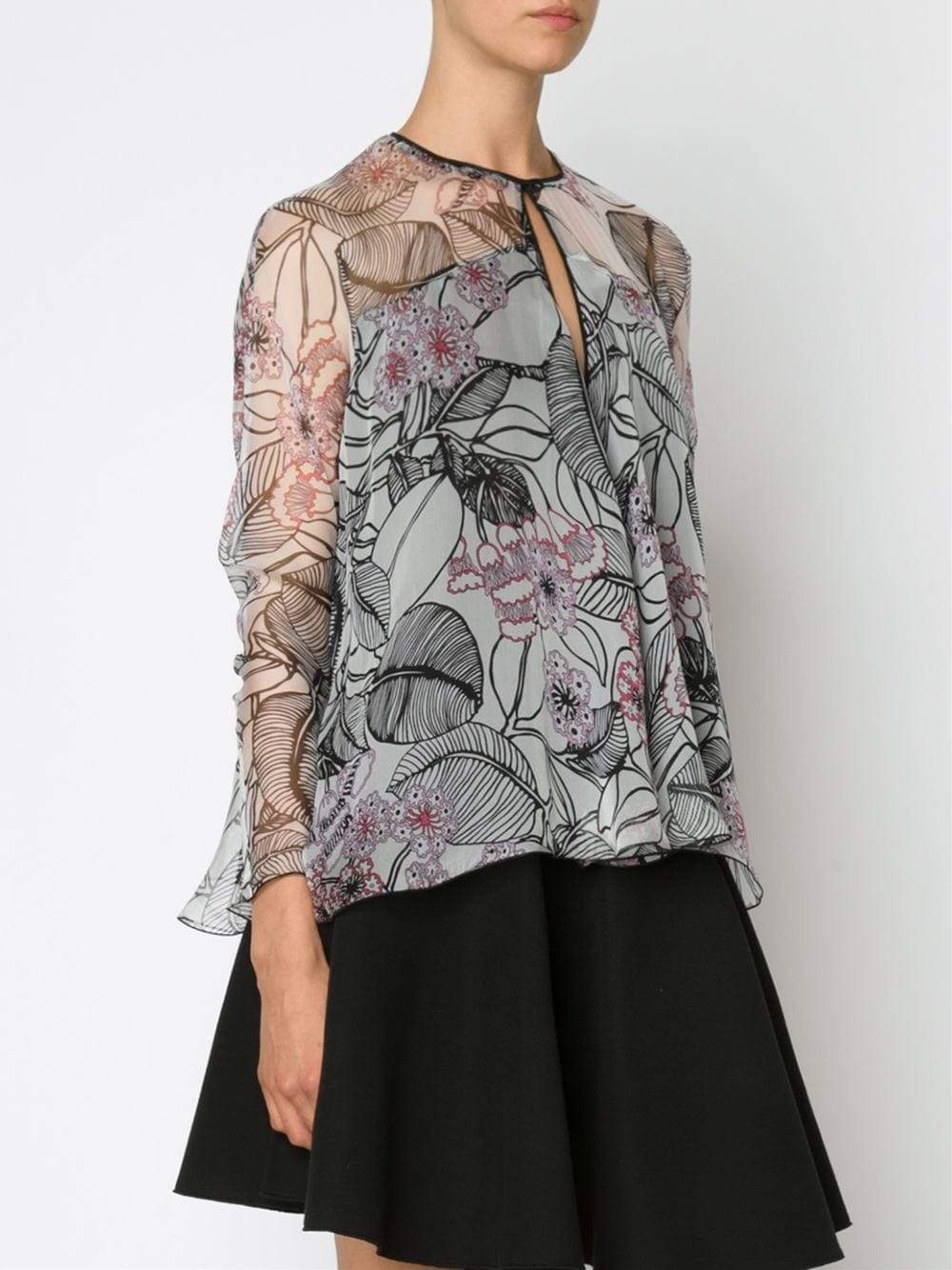GIAMBATTISTA VALLI-Keyhole Silk Print Blouse-