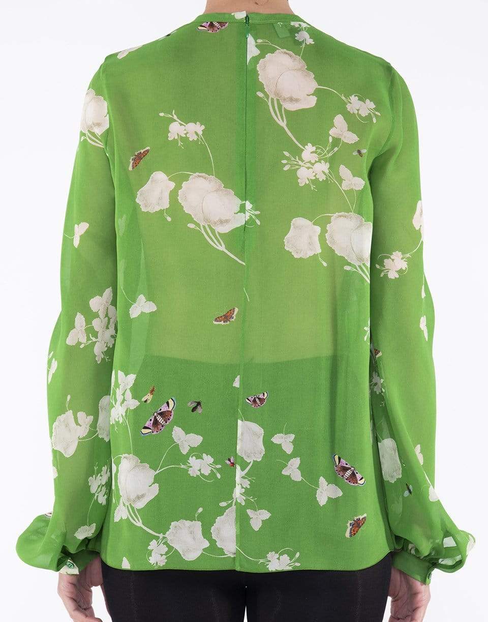 GIAMBATTISTA VALLI-Long Sleeve Georgette Jardins Print Blouse-