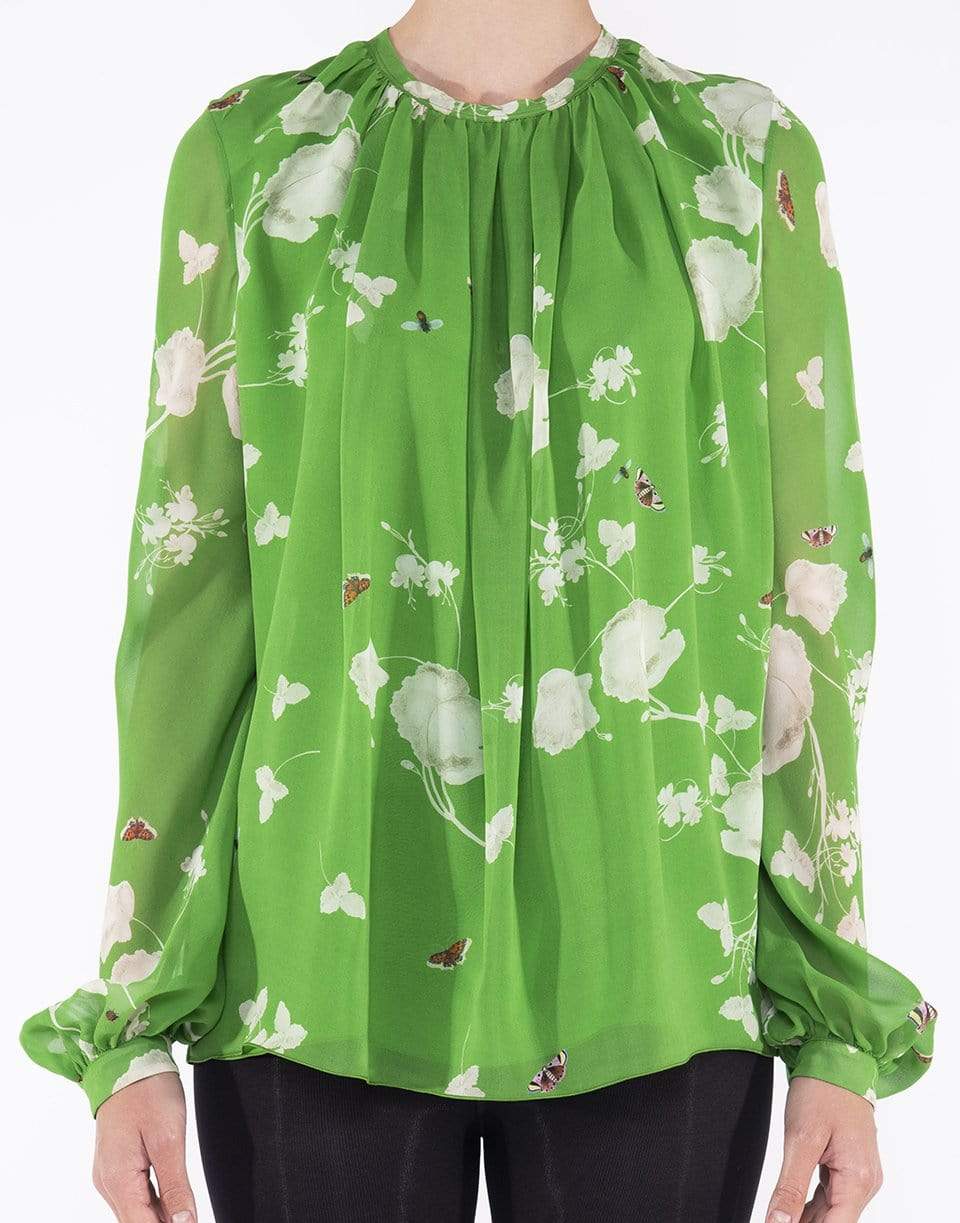 GIAMBATTISTA VALLI-Long Sleeve Georgette Jardins Print Blouse-