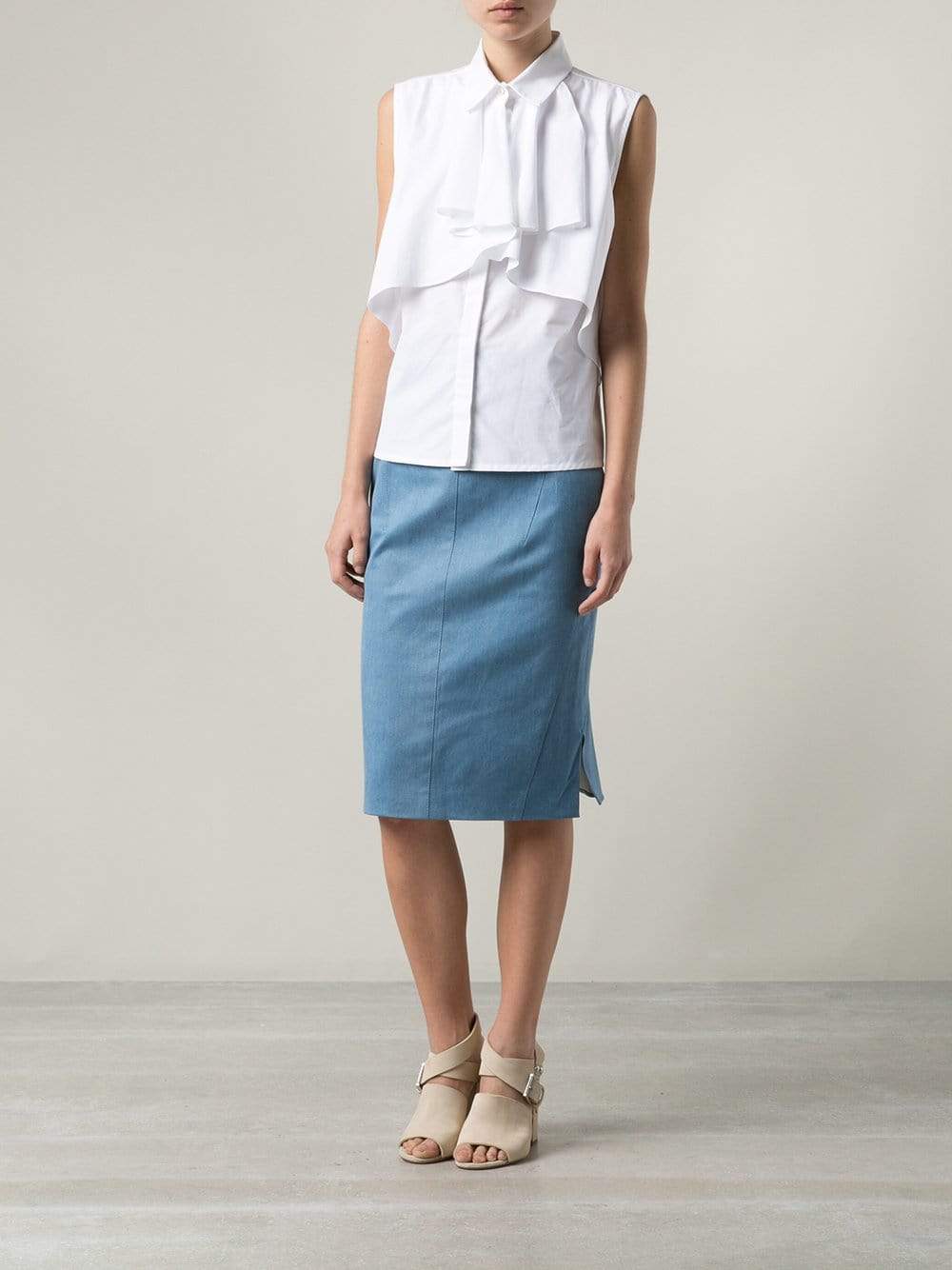 GIAMBATTISTA VALLI-Sleeveless Ruffle Overlay Blouse-