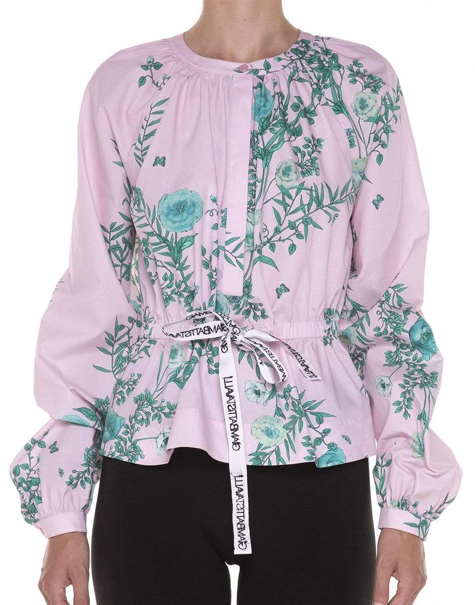 GIAMBATTISTA VALLI-Long Sleeve Floral Blouse With Cinch Tie Waist-