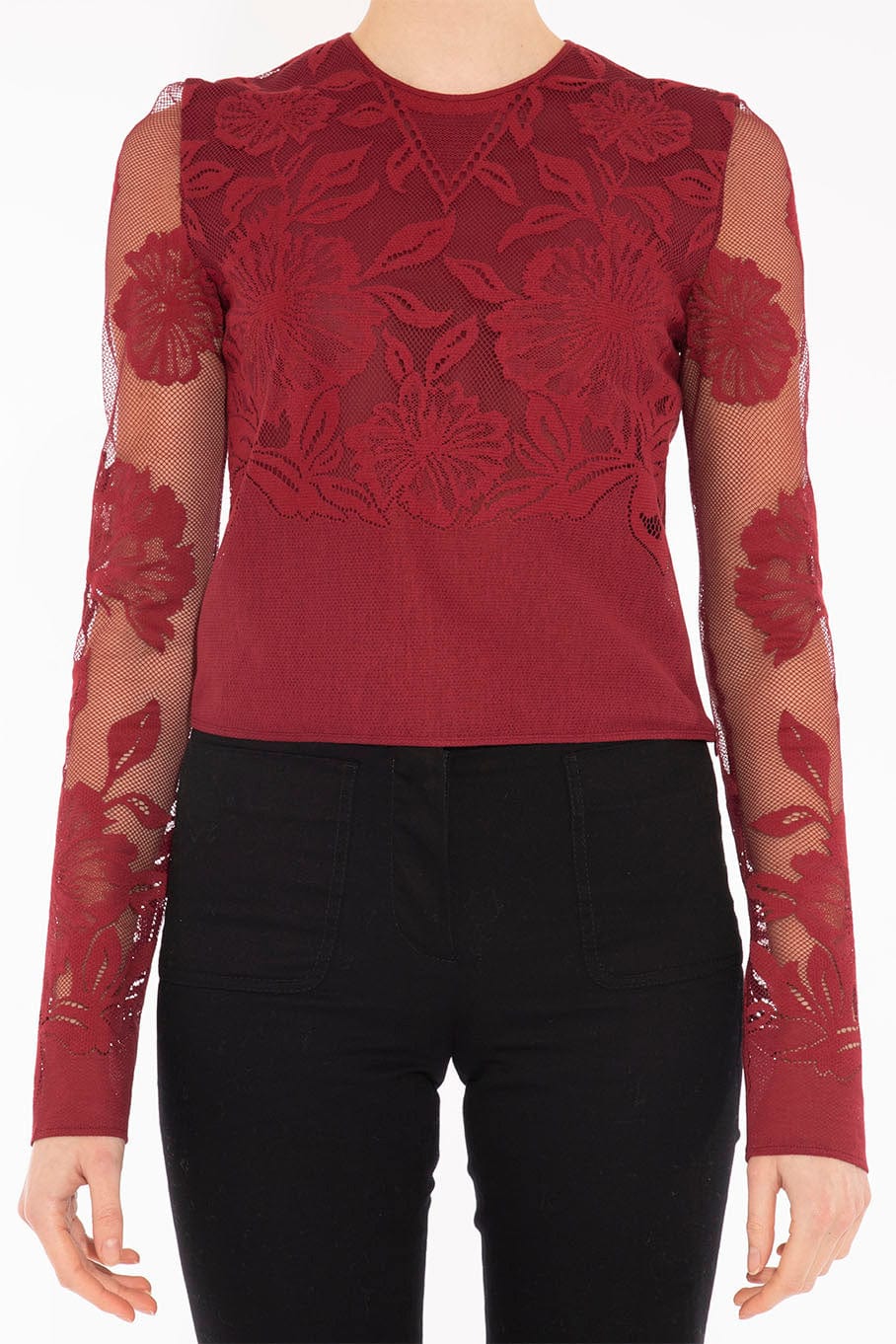 GIAMBATTISTA VALLI-Macrame Long Sleeve Blouse-TITANRED