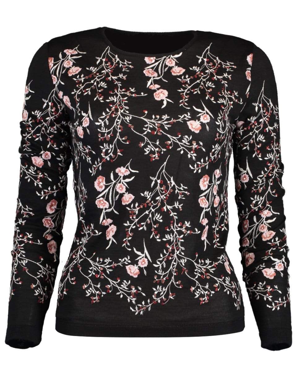 GIAMBATTISTA VALLI-Black Long Sleeve Embroidered Cashmere Sweater-