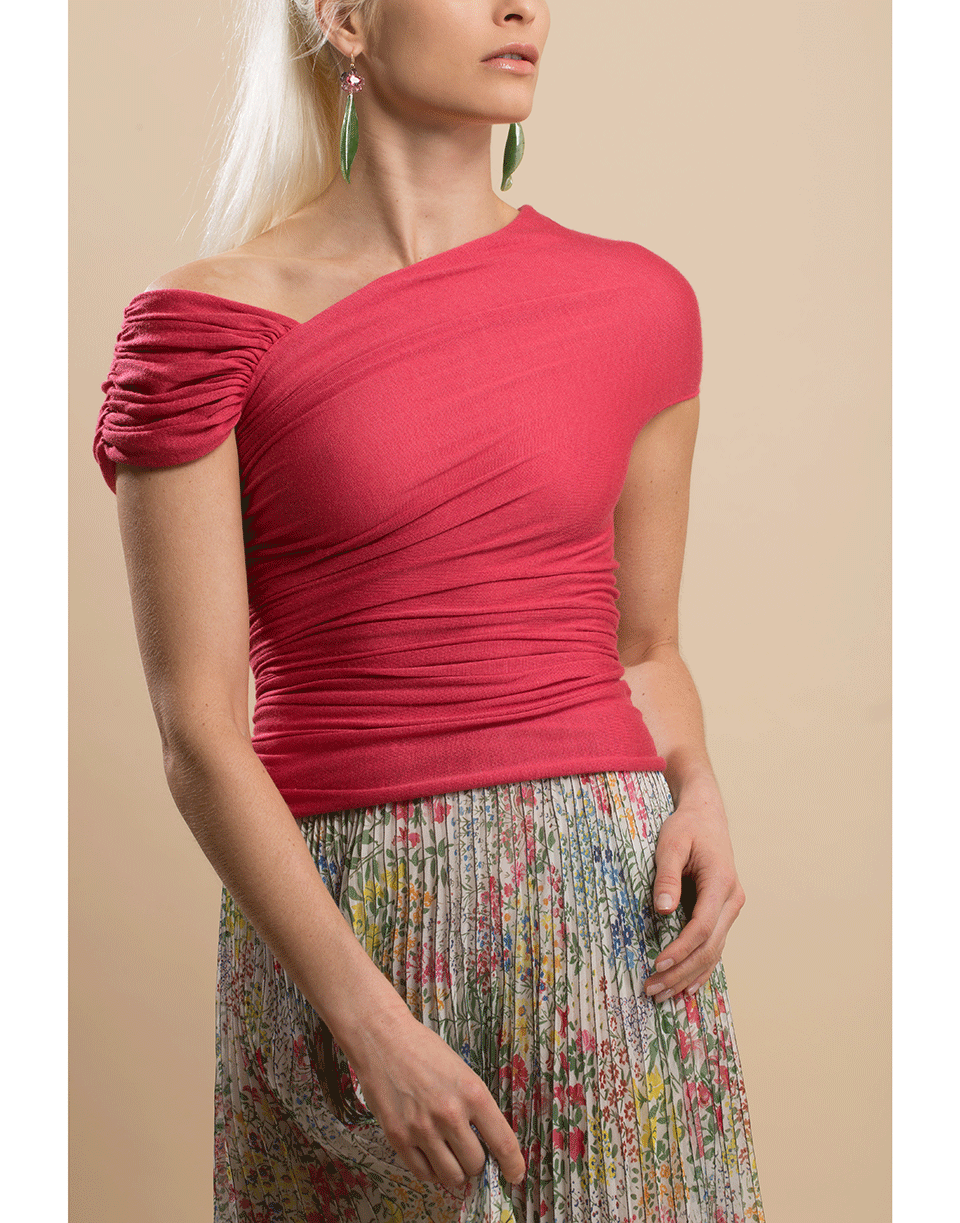 GIAMBATTISTA VALLI-Off Shoulder Knit Top-CORAL