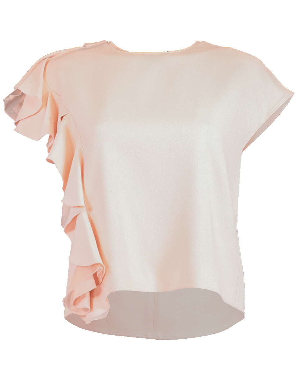 GIAMBATTISTA VALLI-One Side Ruffle Crewneck Top-POWDER