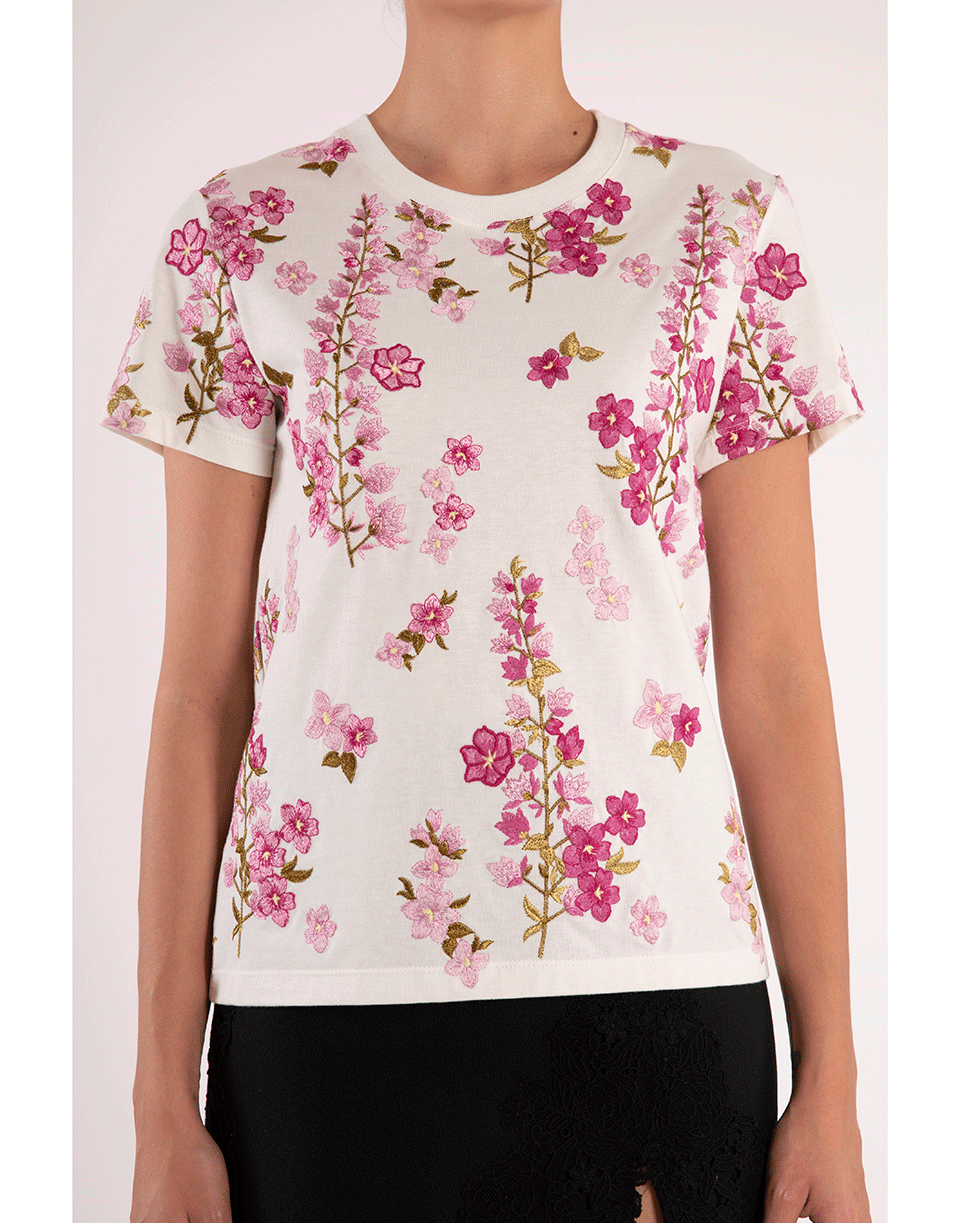 GIAMBATTISTA VALLI-Ivory Short Sleeve Floral T-Shirt-
