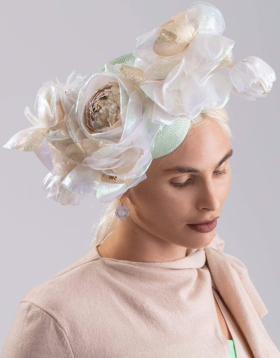 GIGI BURRIS MILLINERY-Metallic Gold Tulip Leaves Hat-MINT