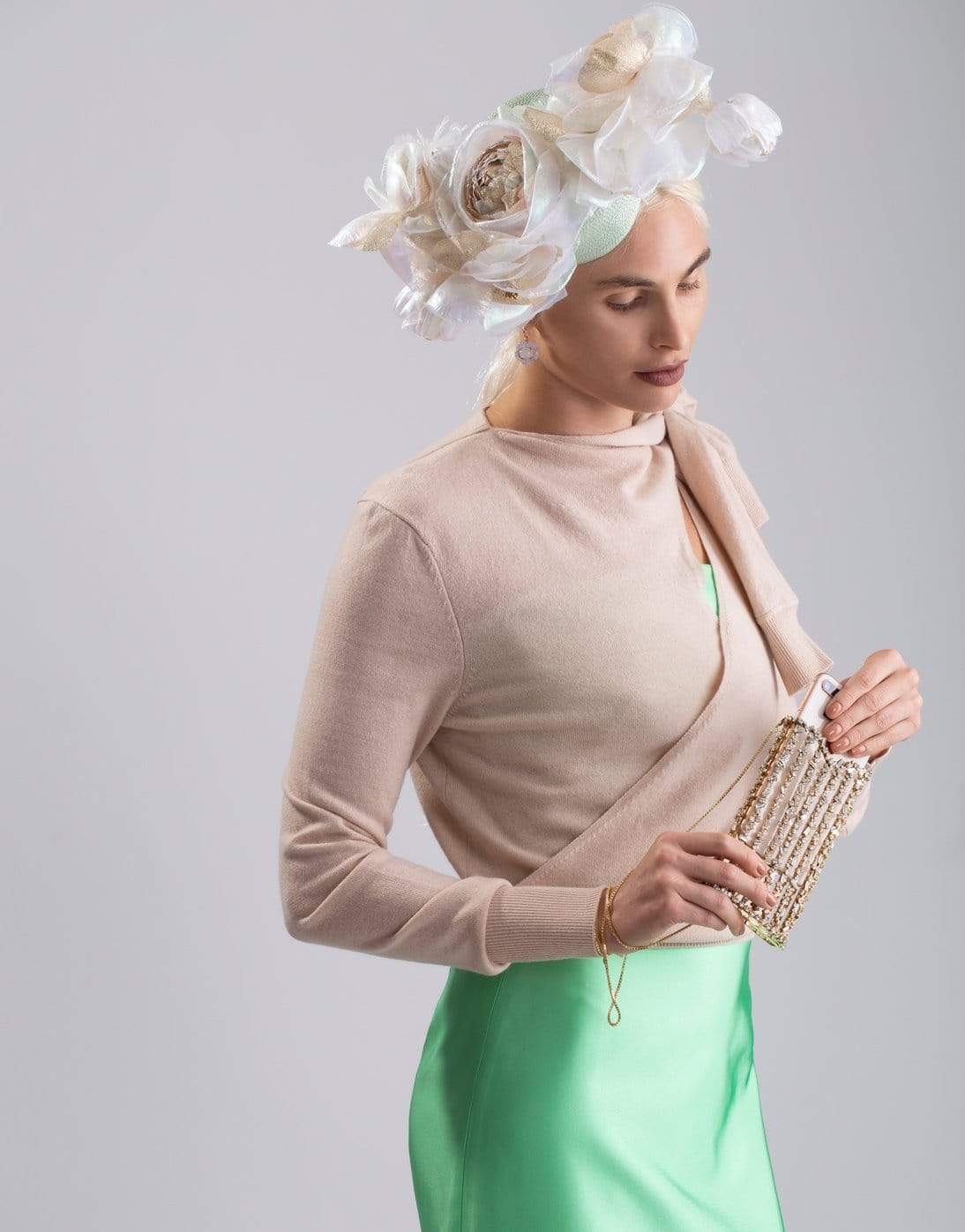 GIGI BURRIS MILLINERY-Metallic Gold Tulip Leaves Hat-MINT