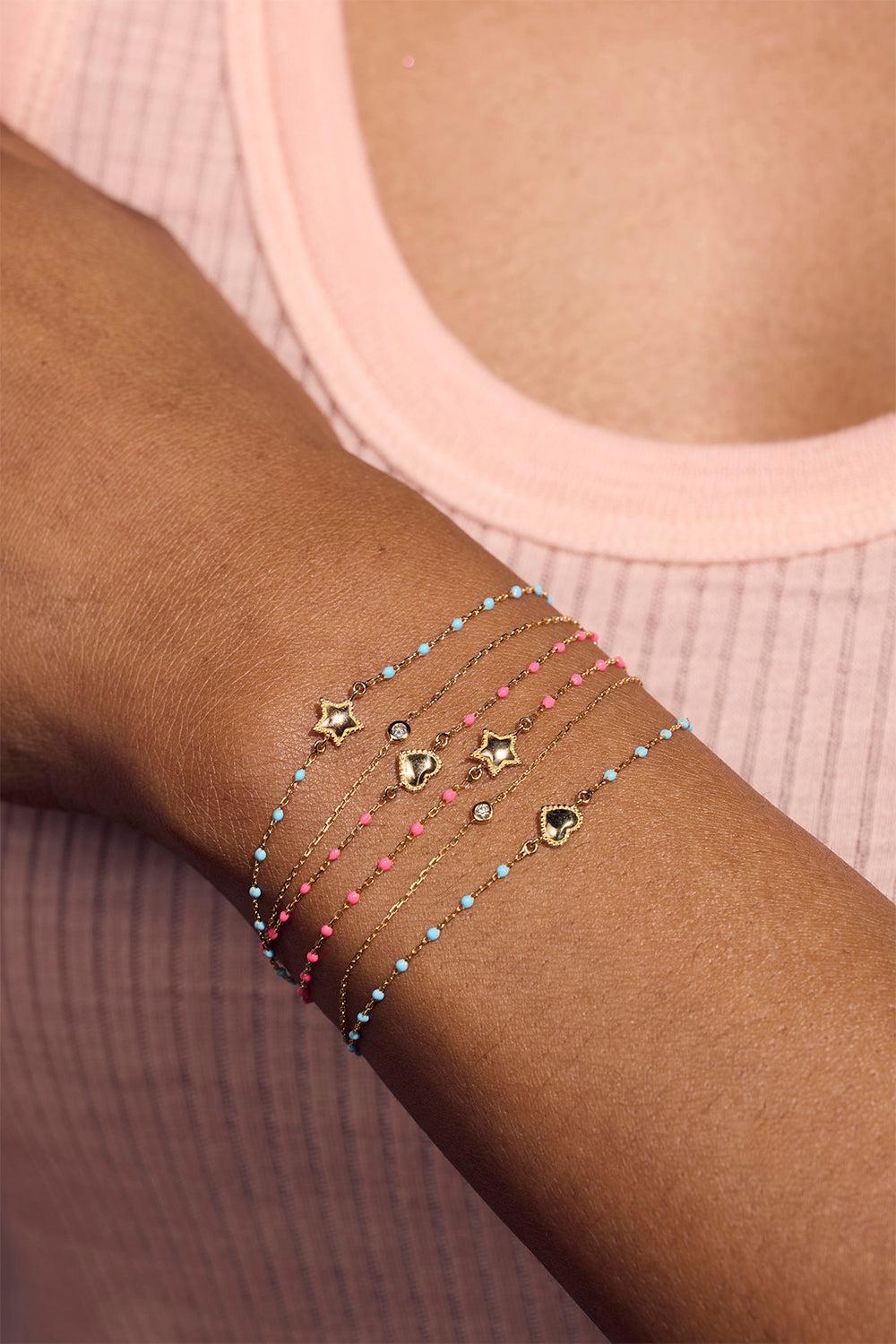 Turquoise Mini Gigi Lucky Heart Bracelet - Yellow Gold-TURQUOIS-6.7-JEWELRYBOUTIQUEBRACELET O-GIGI CLOZEAU