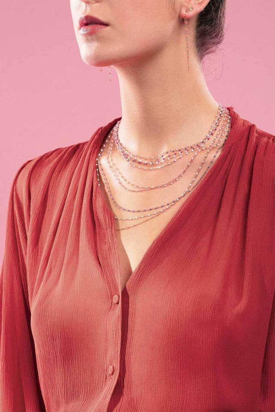 GIGI CLOZEAU-Classic Gigi Necklace - 16.5in - Pink-YG/PINK