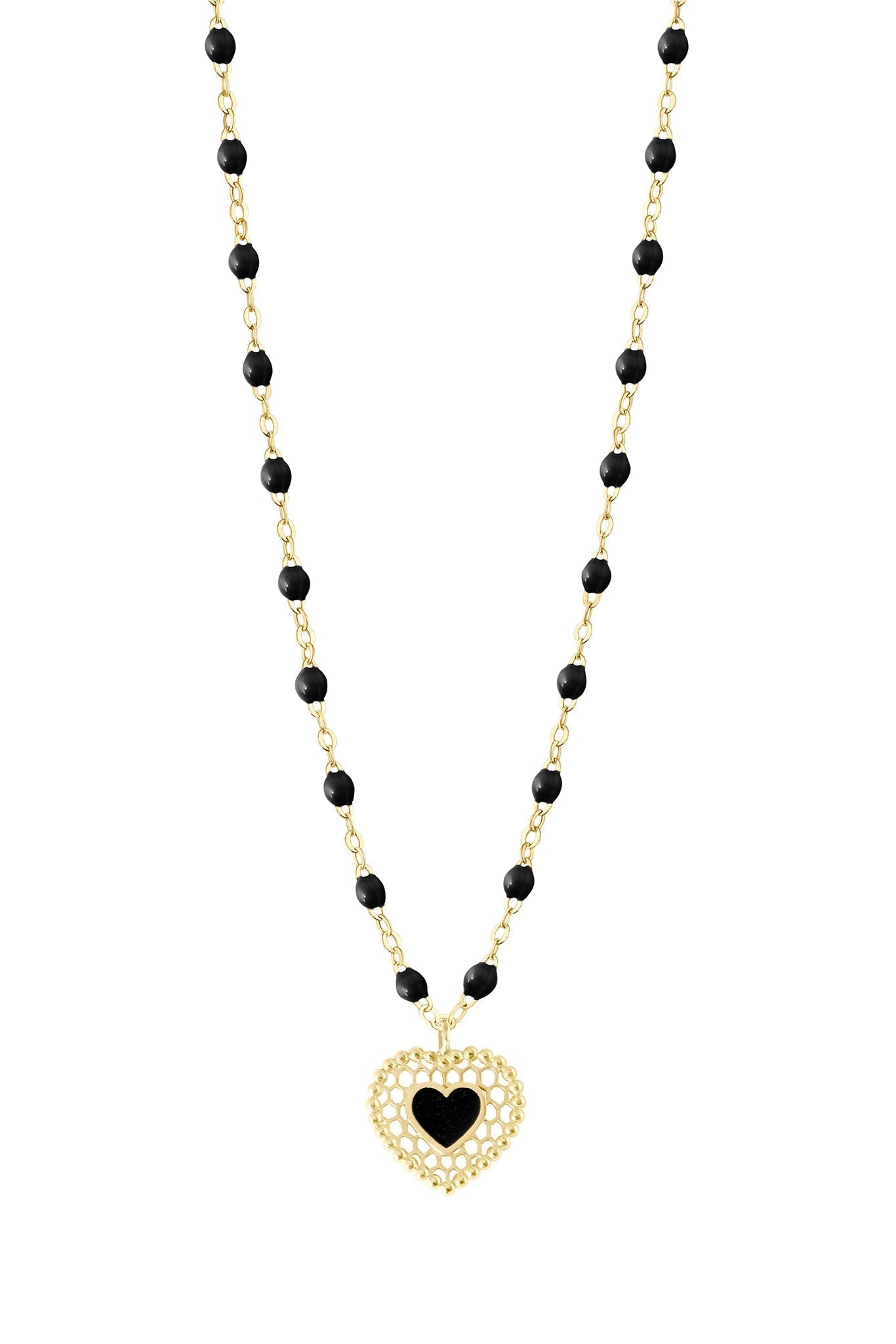 GIGI CLOZEAU-Lace Heart Necklace - 16.5in - Black-BLACK/YELLOW GOLD