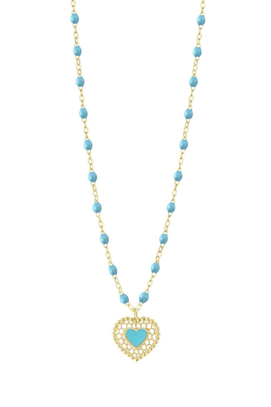 GIGI CLOZEAU-Lace Heart Necklace - 16.5in - Turquoise-TURQUOISE/YELLOW GOLD