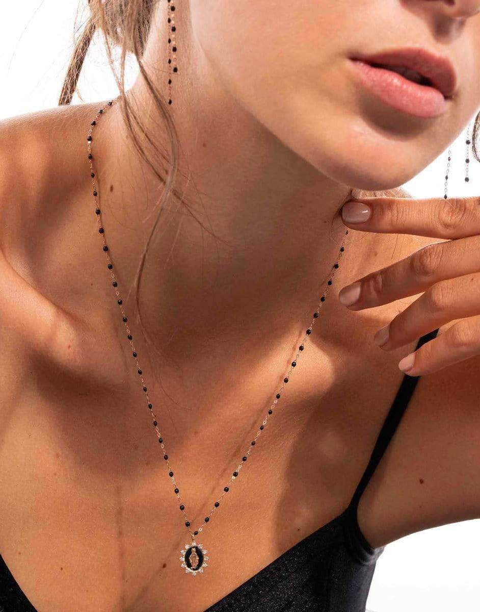 GIGI CLOZEAU-Madone Supreme Charm Diamond Necklace - 19.7in - Black-YG-BLK