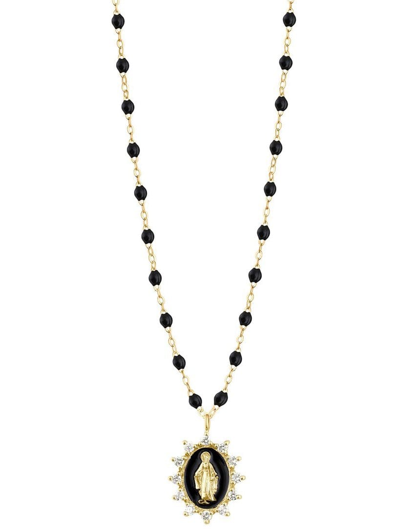 GIGI CLOZEAU-Madone Supreme Charm Diamond Necklace - 19.7in - Black-YG-BLK