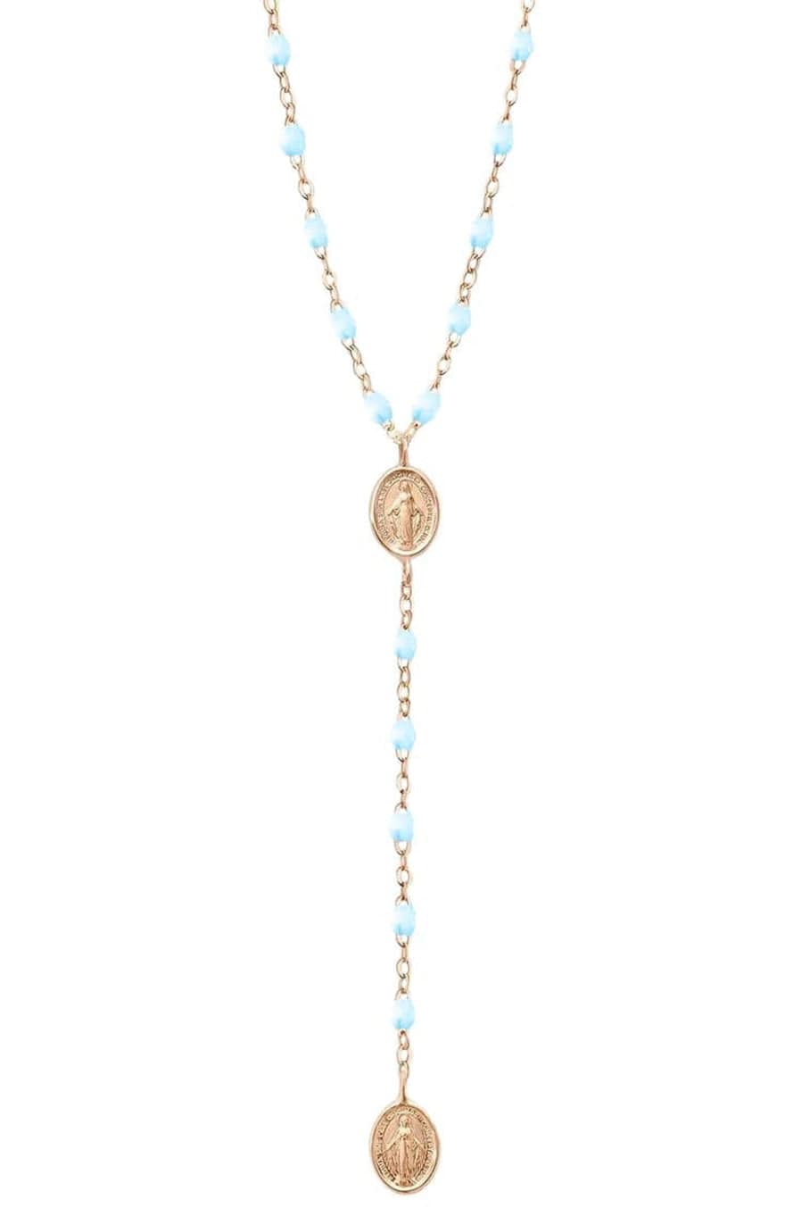 GIGI CLOZEAU-Madone Charm Classic Rosary Gigi Necklace - 16.5in - Sky-YG/SKY