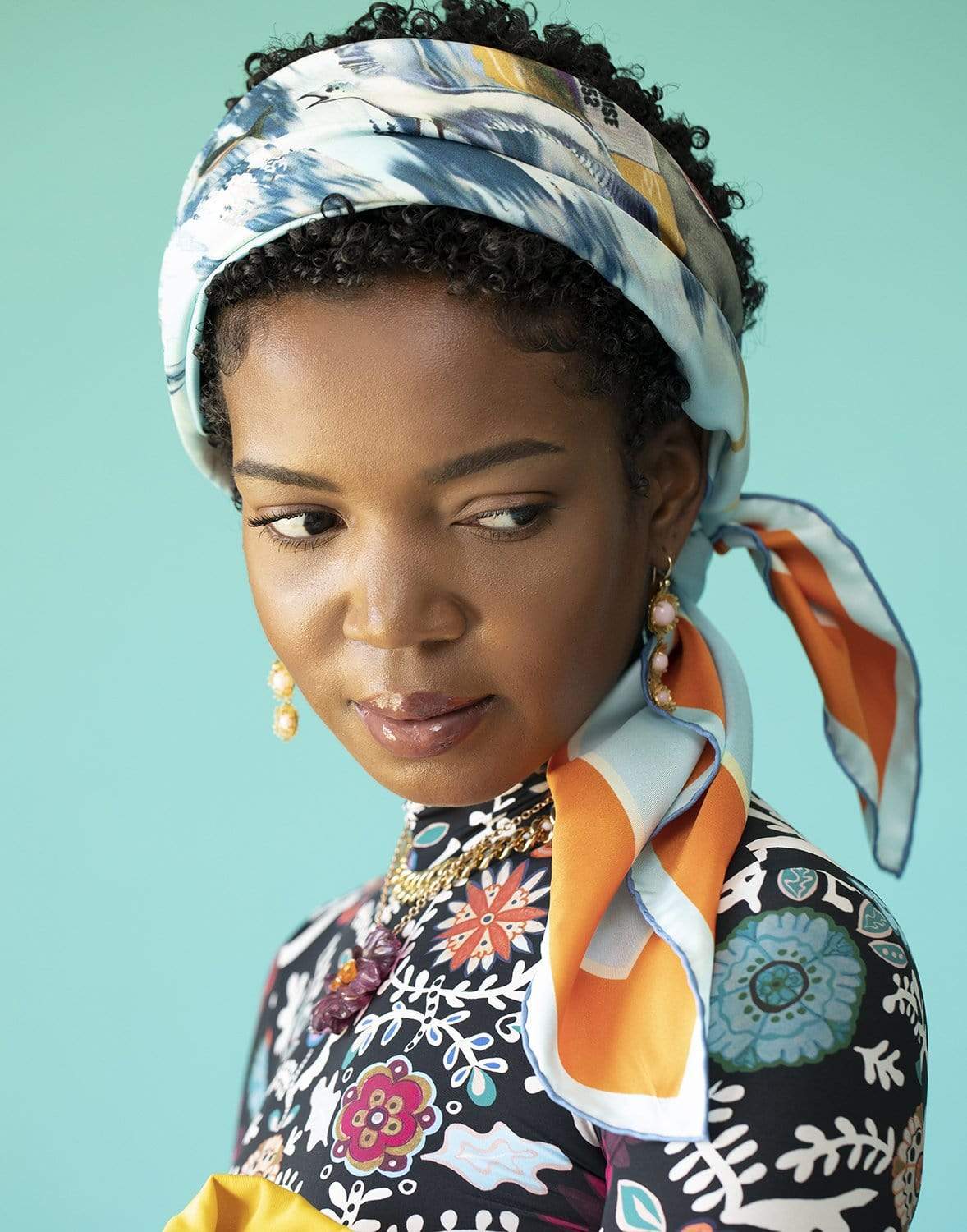 GIVENCHY-Island Print Scarf-LT BLUE