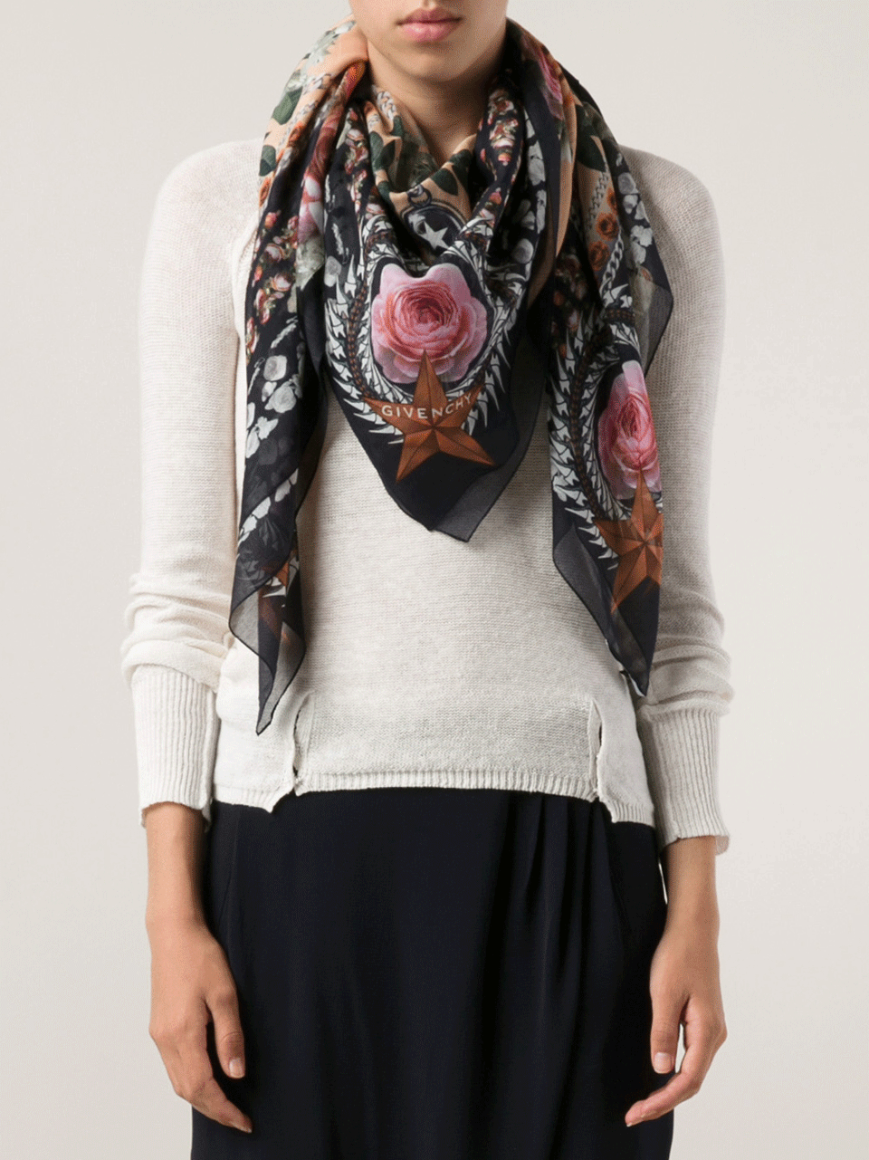 GIVENCHY-Paradise Flower Scarf-PNK/BLK