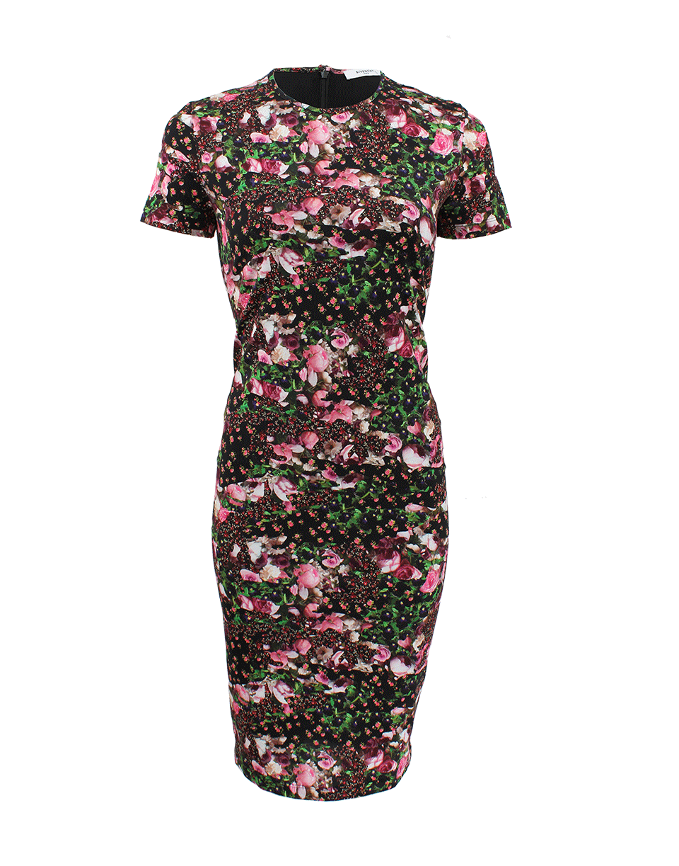 GIVENCHY-Crewneck Flower Print Dress-