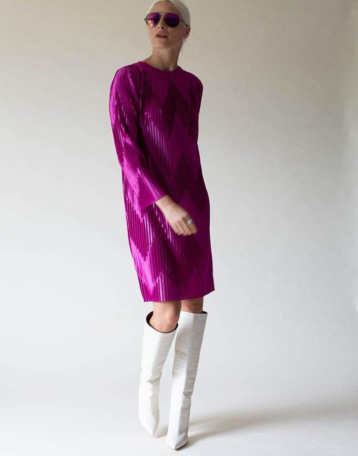 GIVENCHY-Long Sleeve Plisse Dress-PINK