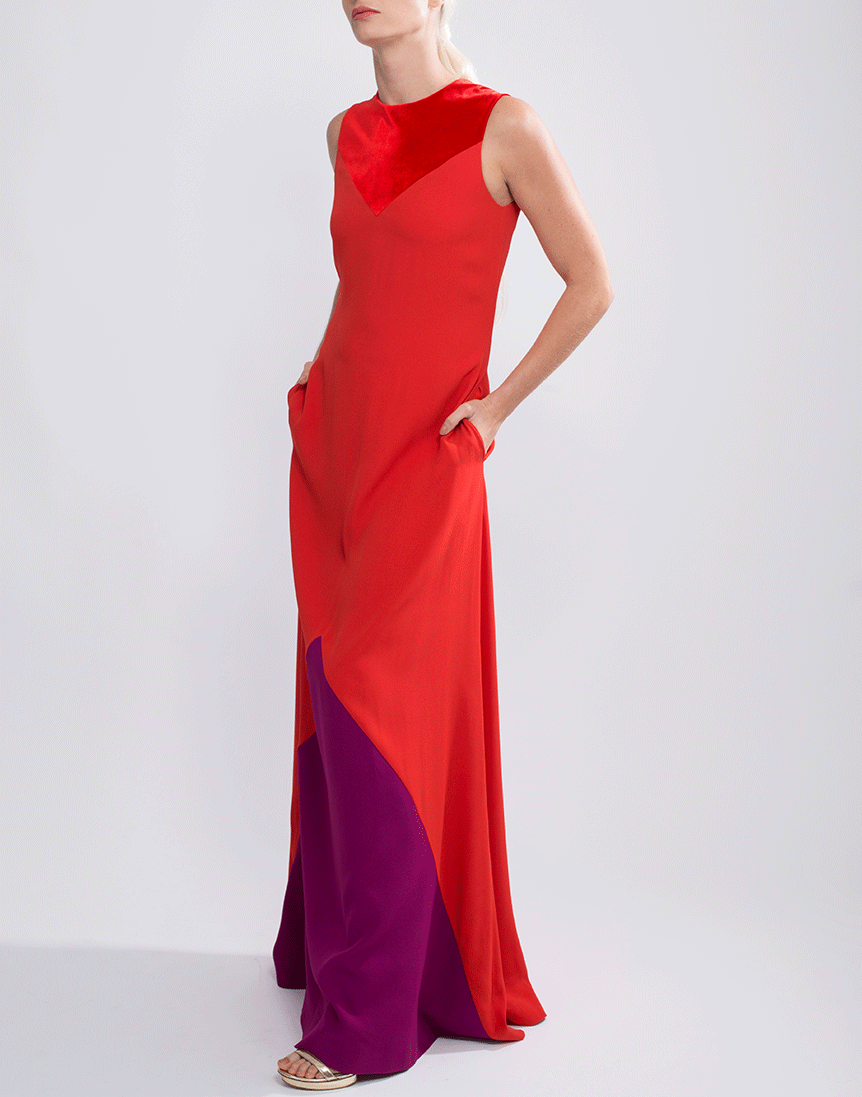 GIVENCHY-Bateau Neck Color Block Gown-RED