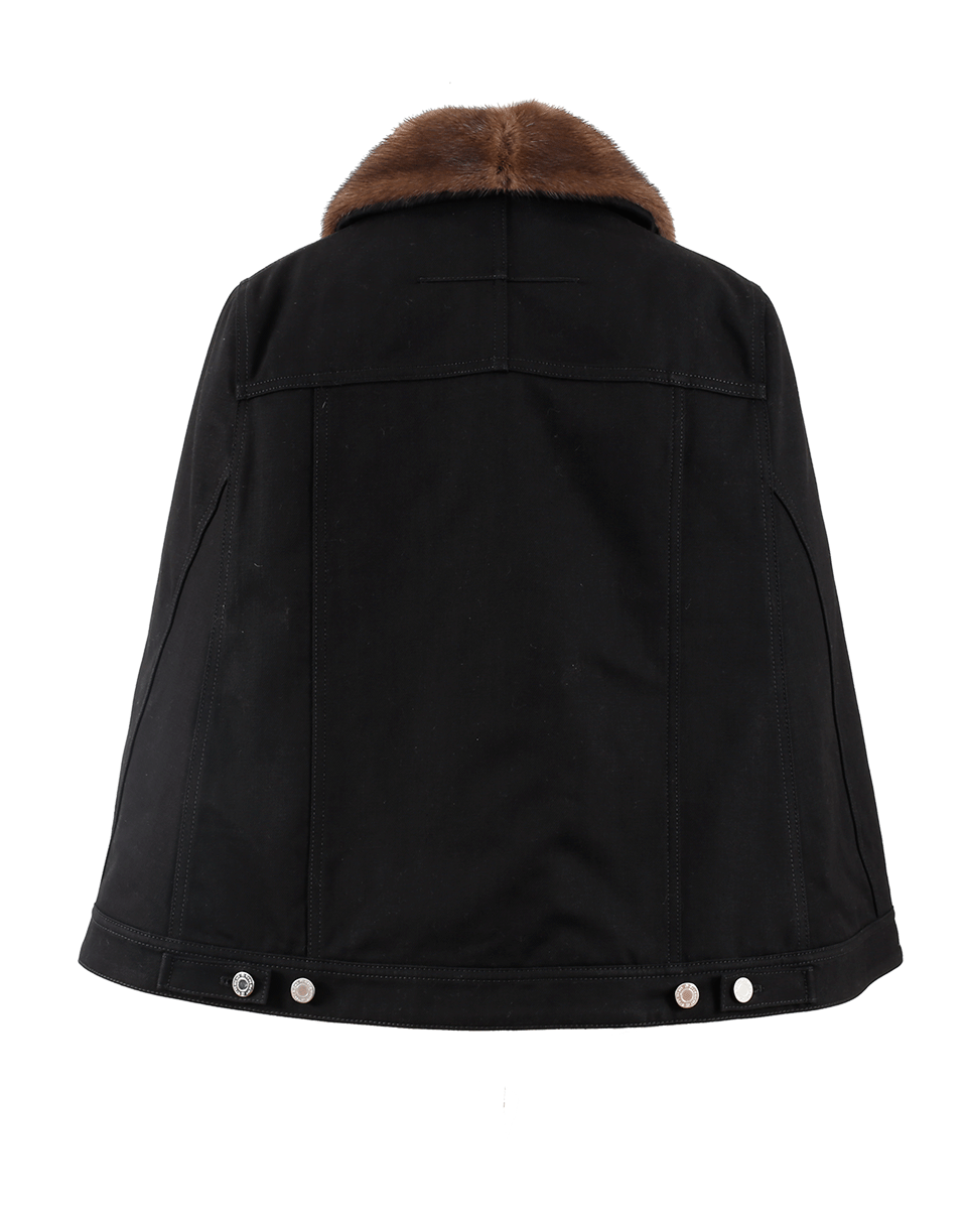 GIVENCHY-Mink Collar Denim Cape-