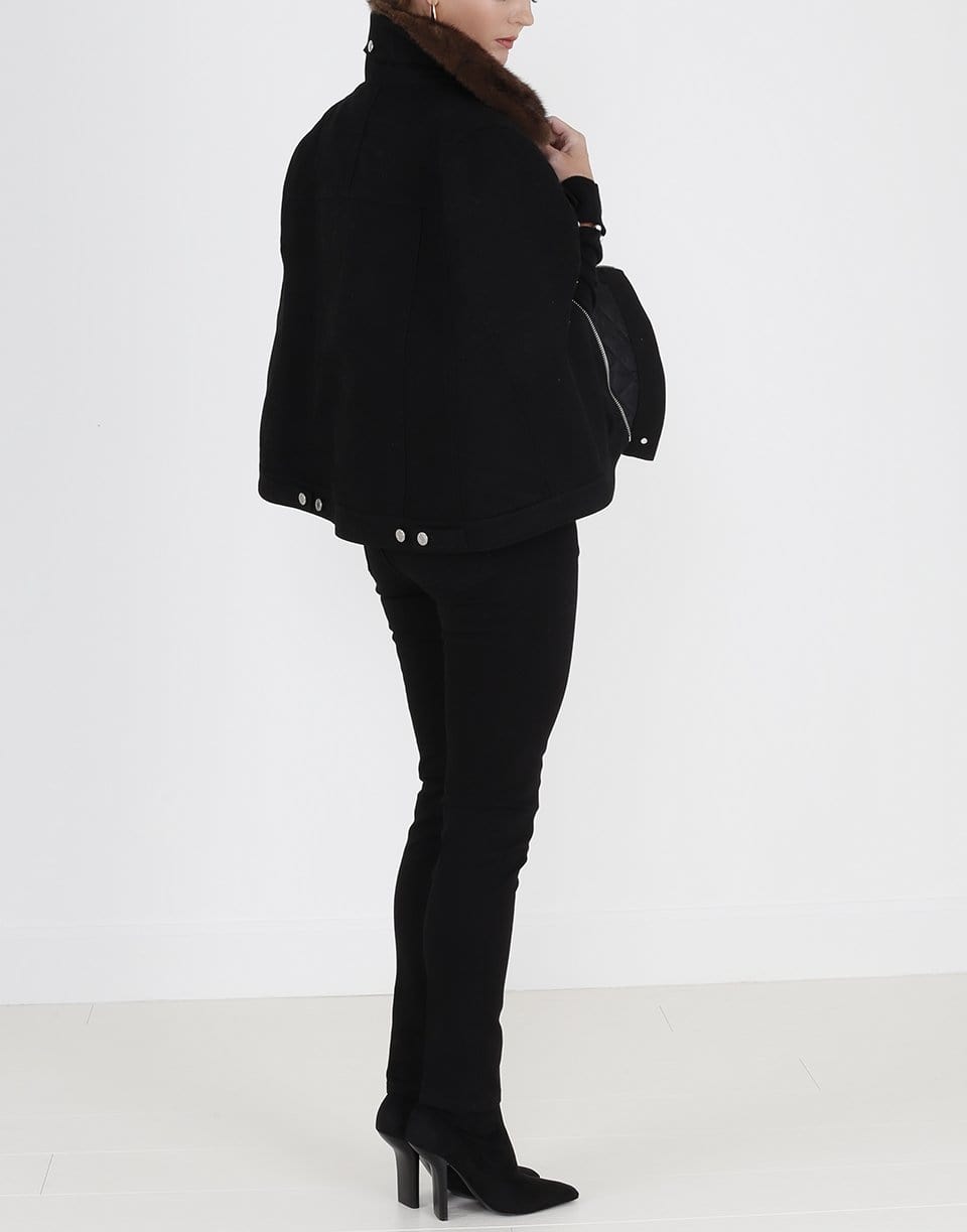 GIVENCHY-Mink Collar Denim Cape-