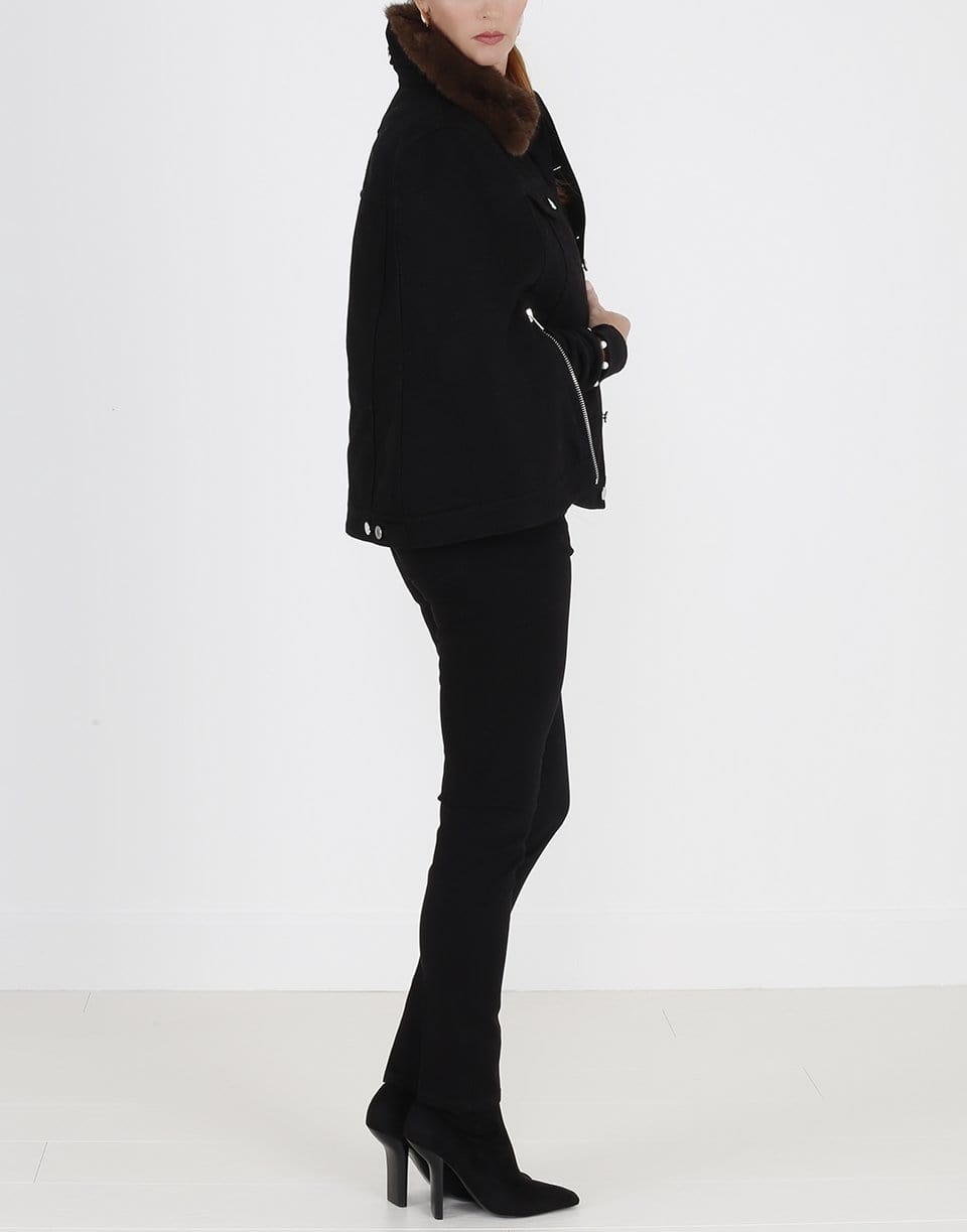 GIVENCHY-Mink Collar Denim Cape-