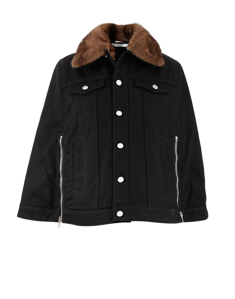 GIVENCHY-Mink Collar Denim Cape-